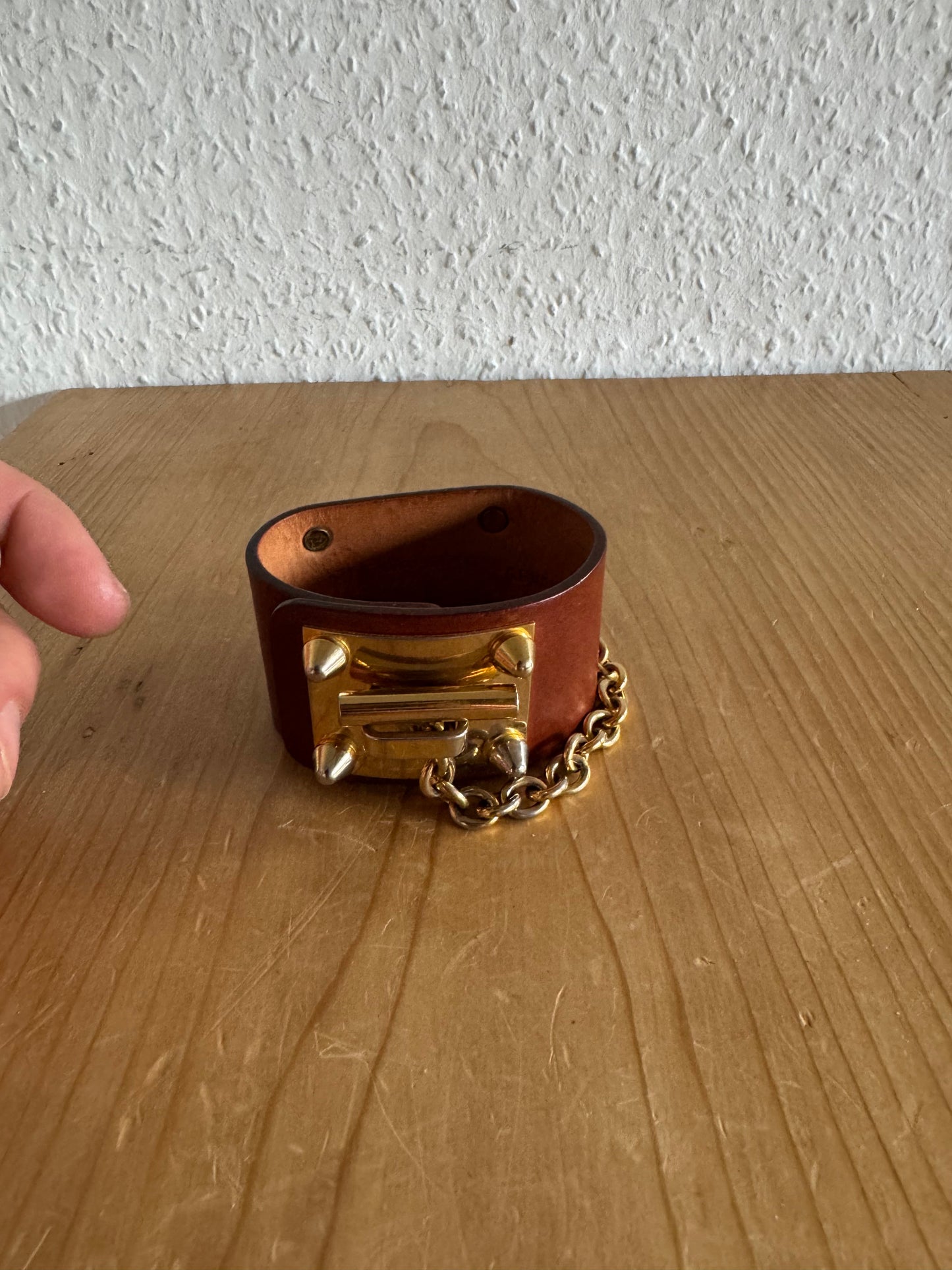 Dsquared2 Wood Plaque Studded Leather Bracelet