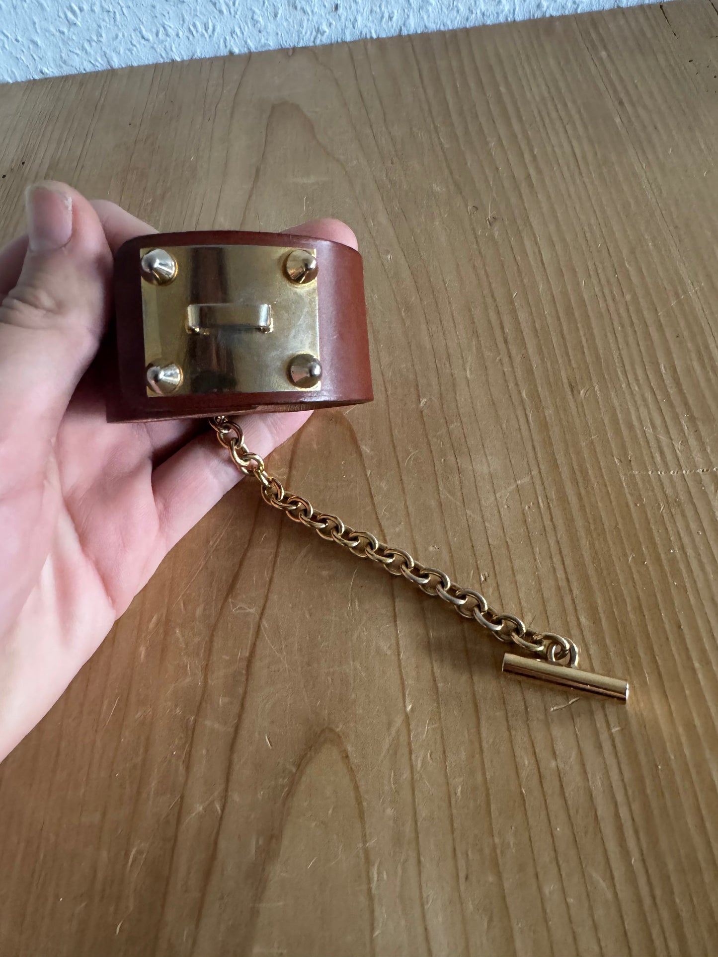 Dsquared2 Wood Plaque Studded Leather Bracelet