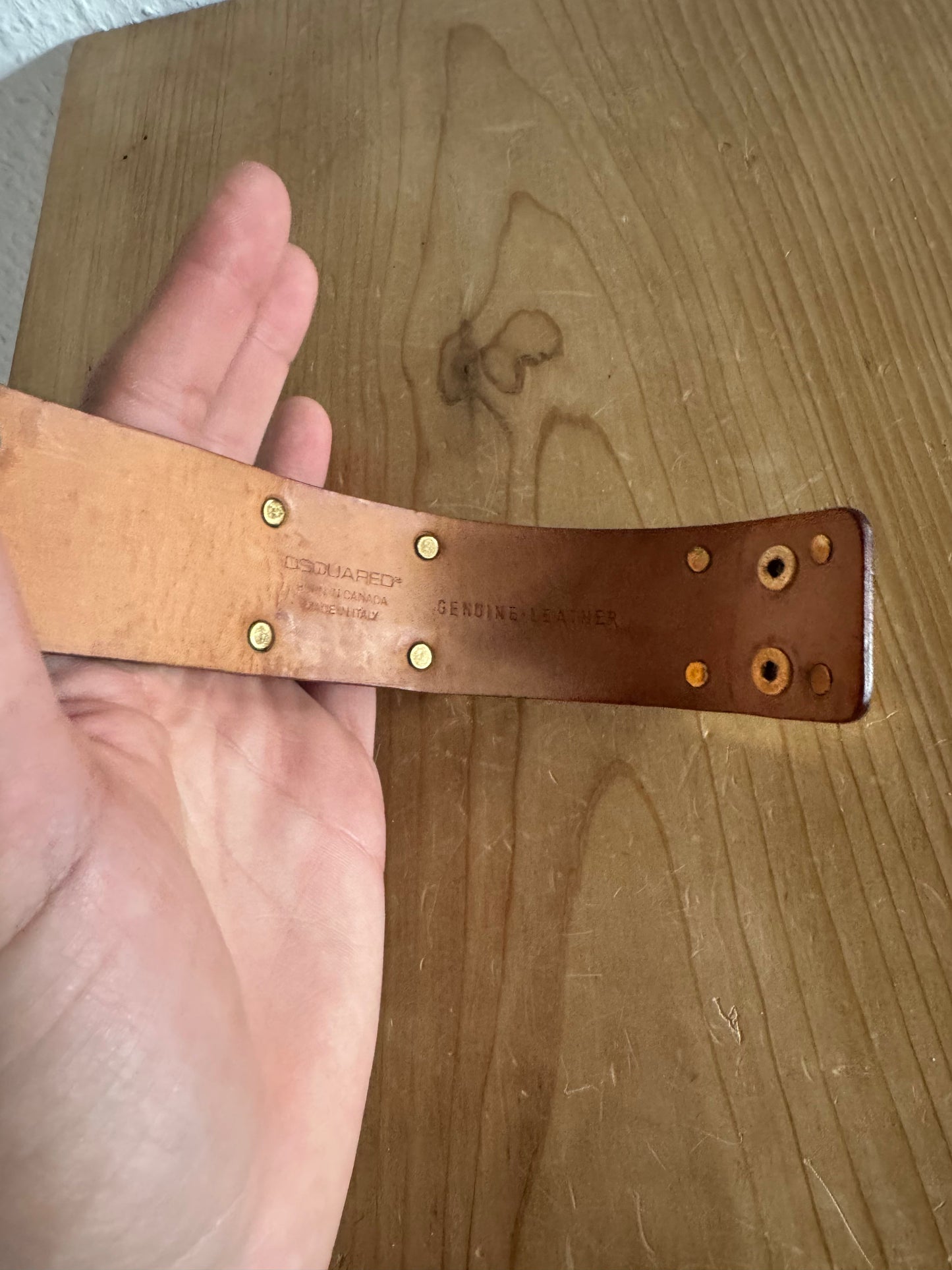Dsquared2 Wood Plaque Studded Leather Bracelet