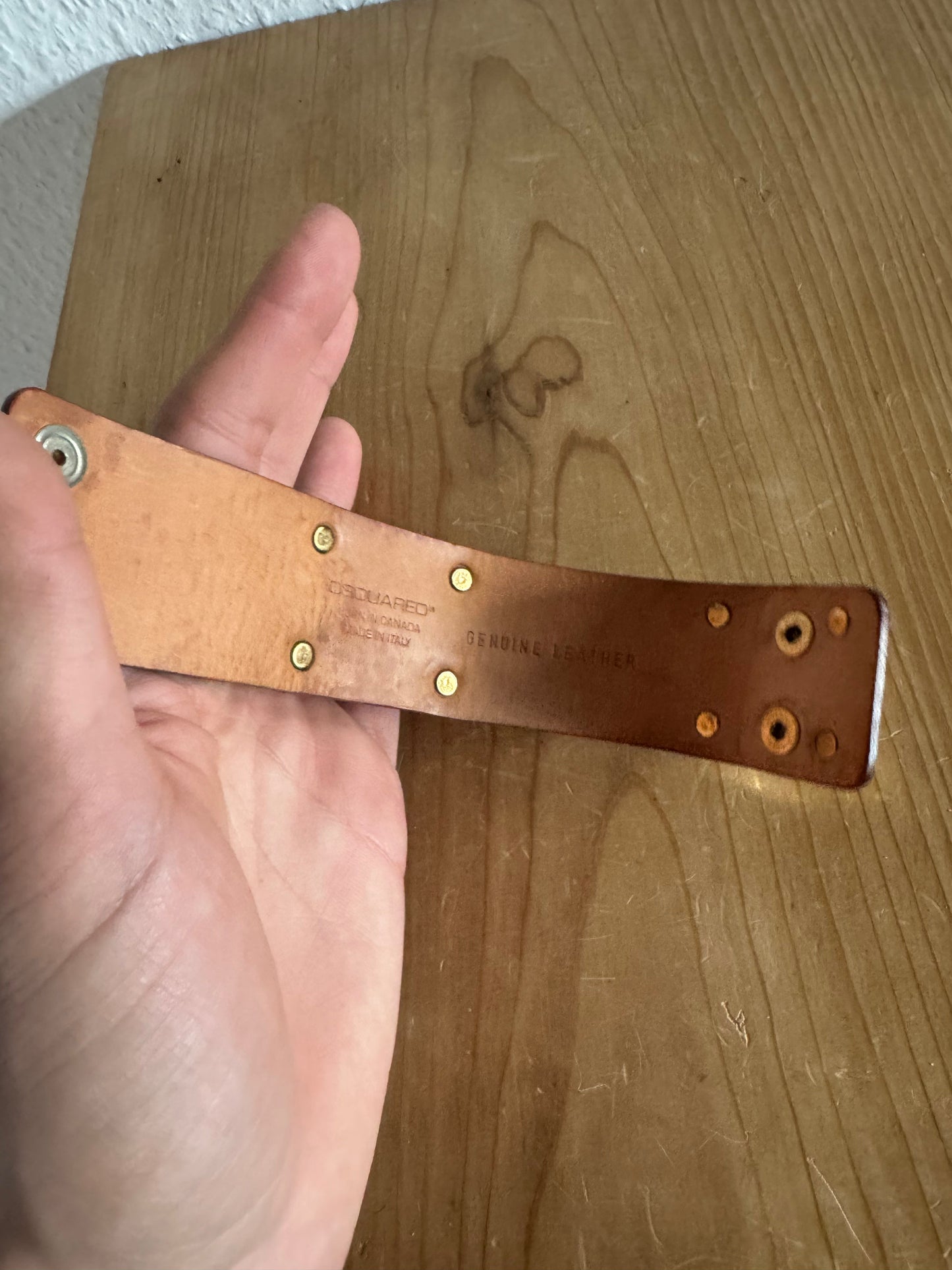 Dsquared2 Wood Plaque Studded Leather Bracelet