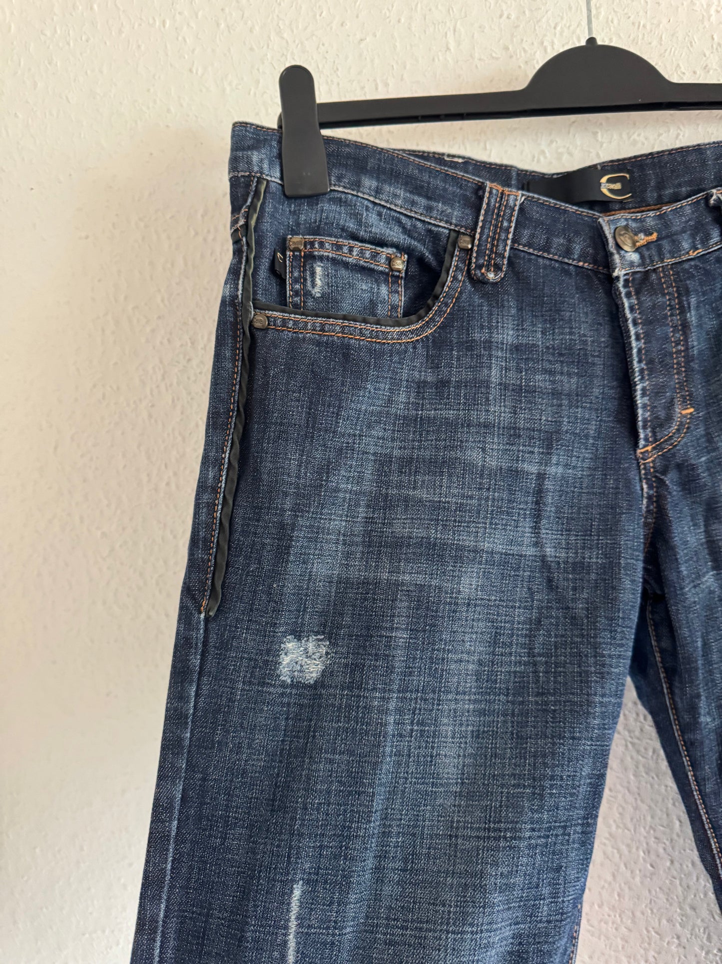 Just Cavalli Ornate Leather Pocket Denim Jeans
