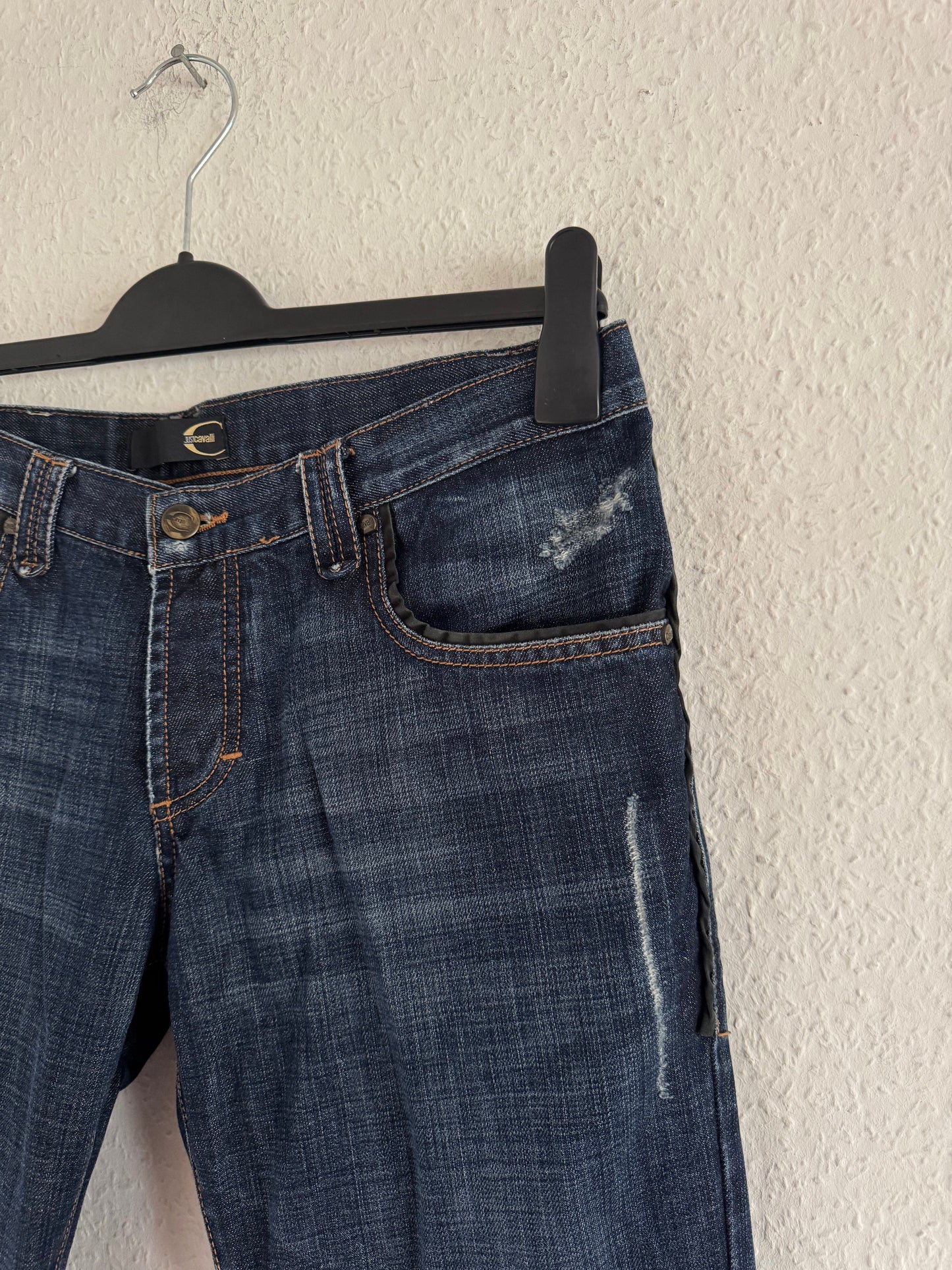 Just Cavalli Ornate Leather Pocket Denim Jeans