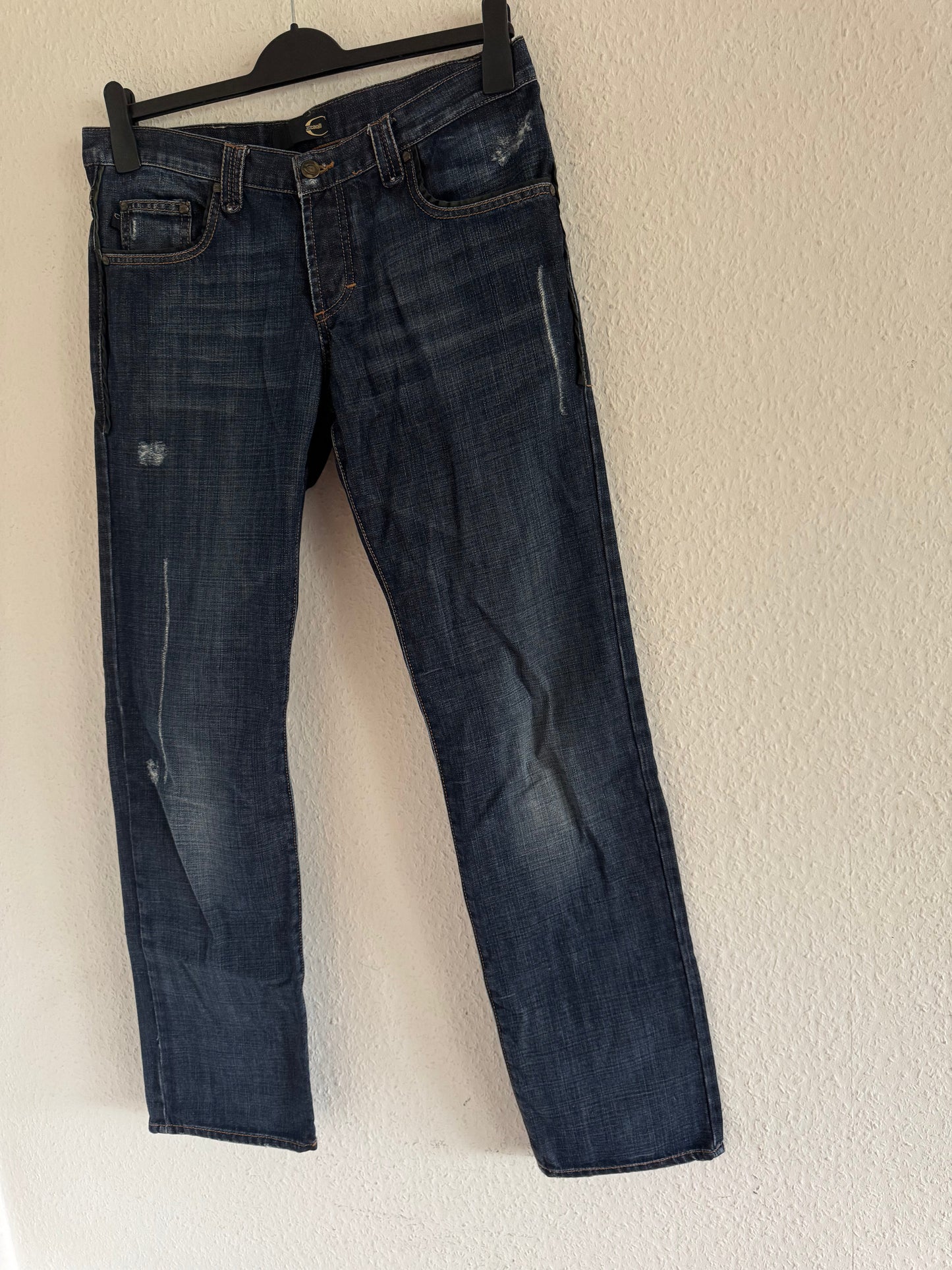 Just Cavalli Ornate Leather Pocket Denim Jeans