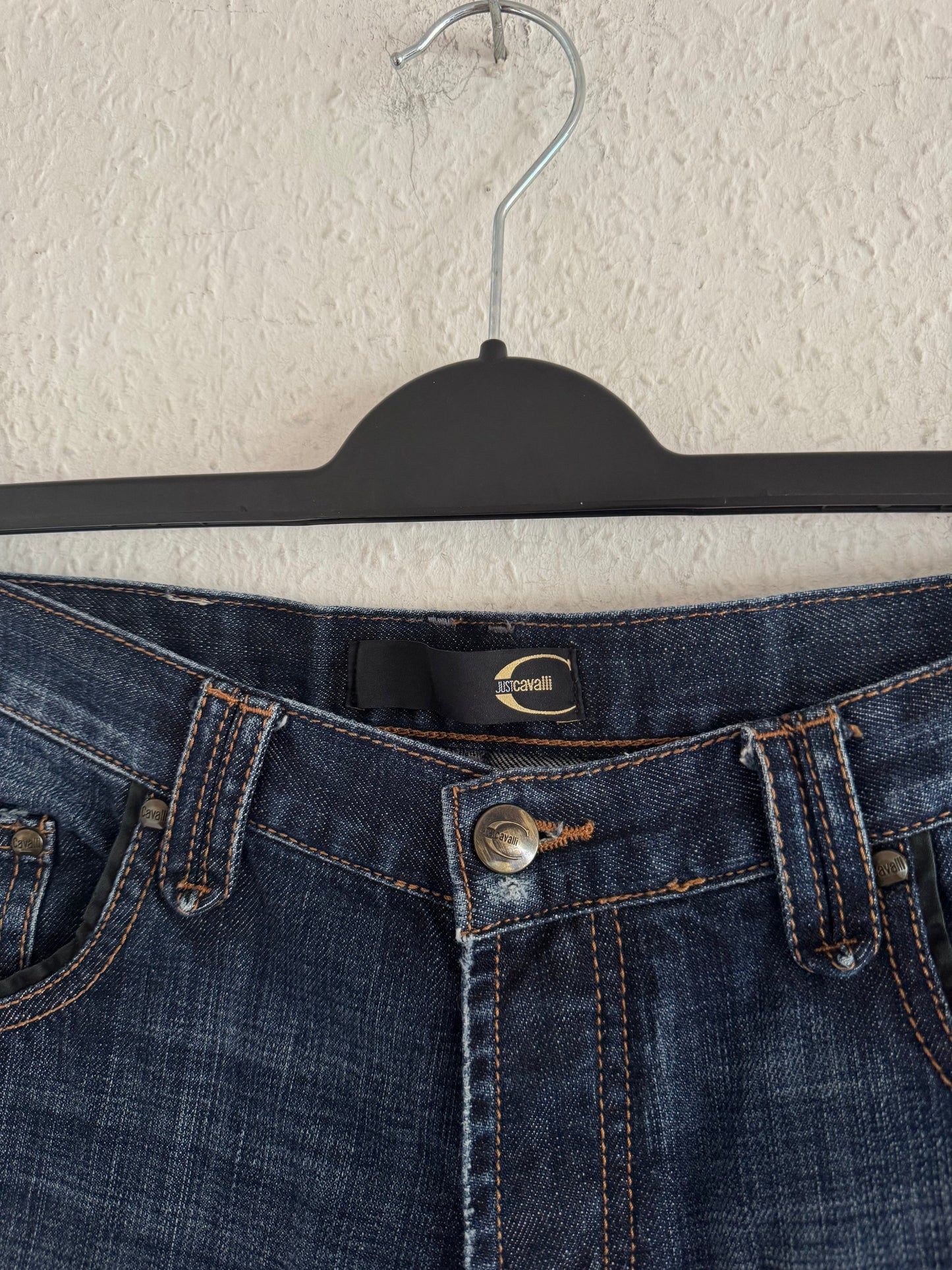 Just Cavalli Ornate Leather Pocket Denim Jeans