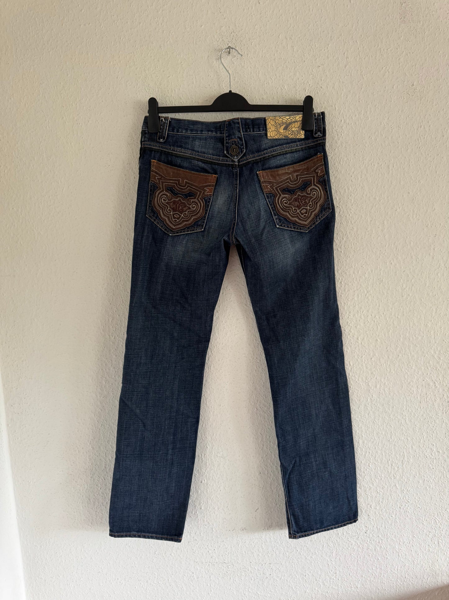 Just Cavalli Ornate Leather Pocket Denim Jeans