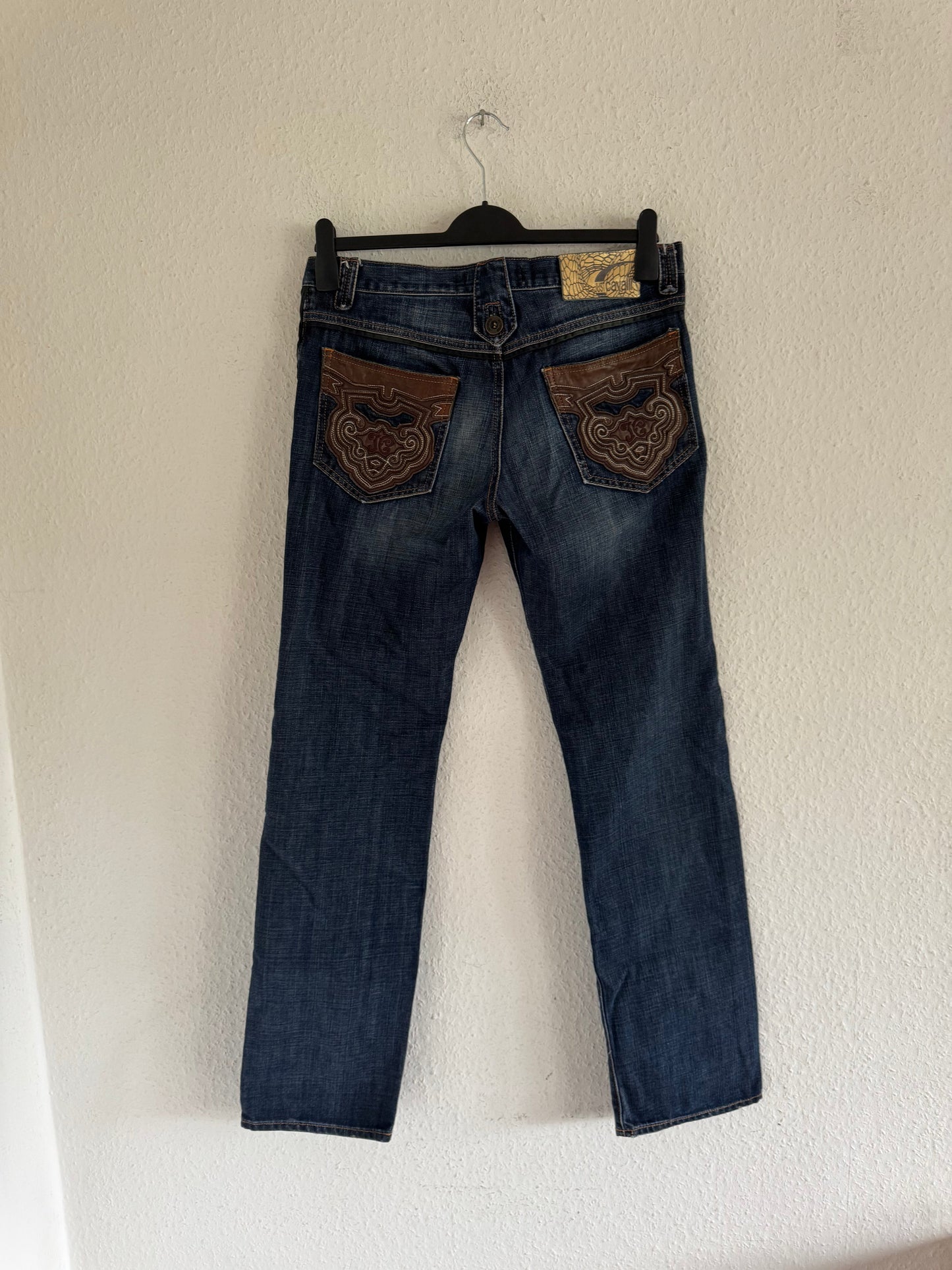 Just Cavalli Ornate Leather Pocket Denim Jeans