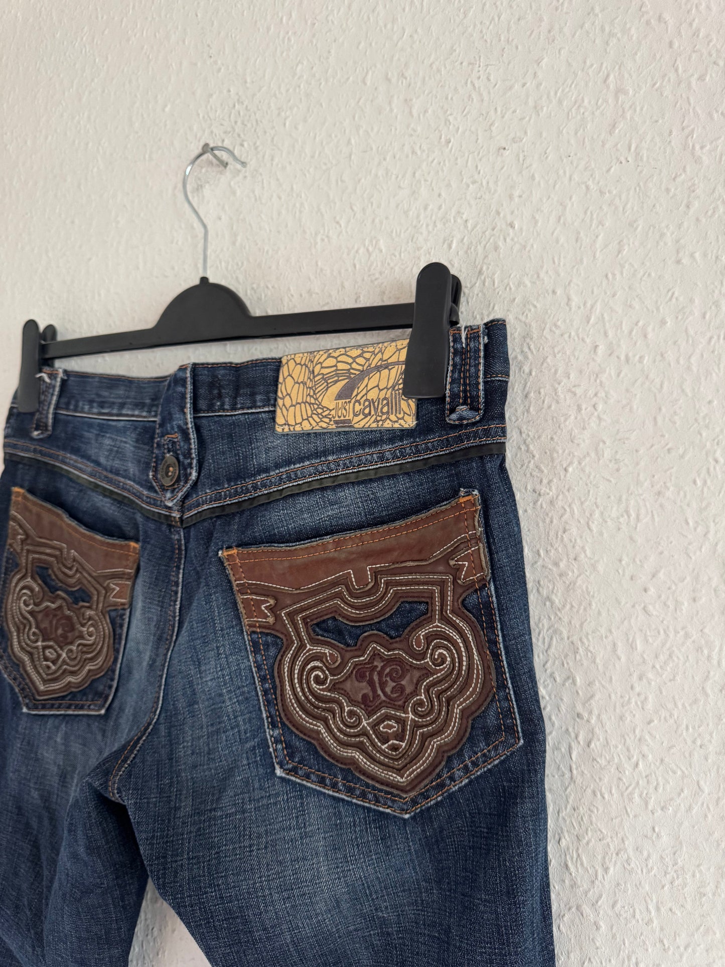 Just Cavalli Ornate Leather Pocket Denim Jeans