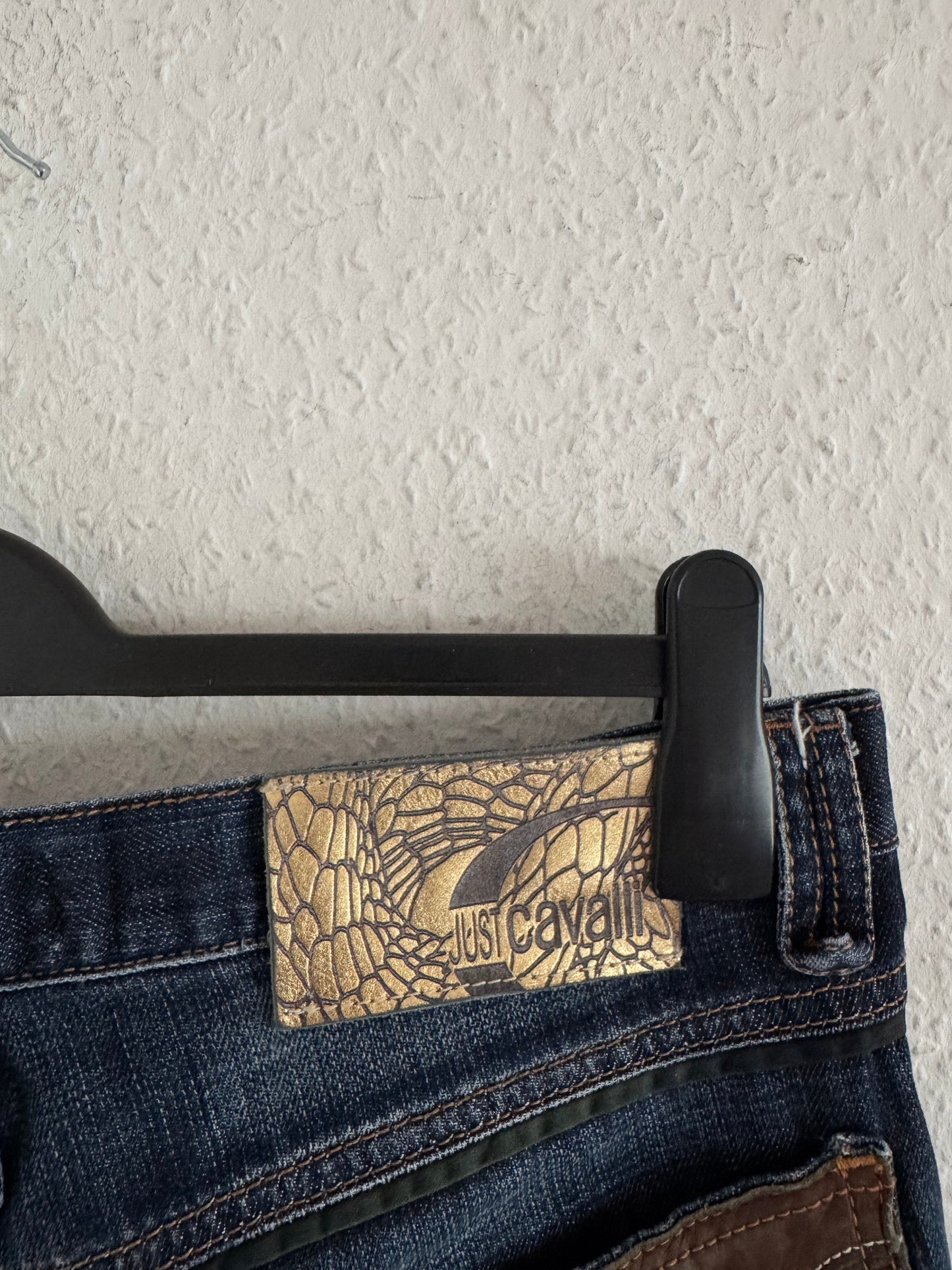 Just Cavalli Ornate Leather Pocket Denim Jeans
