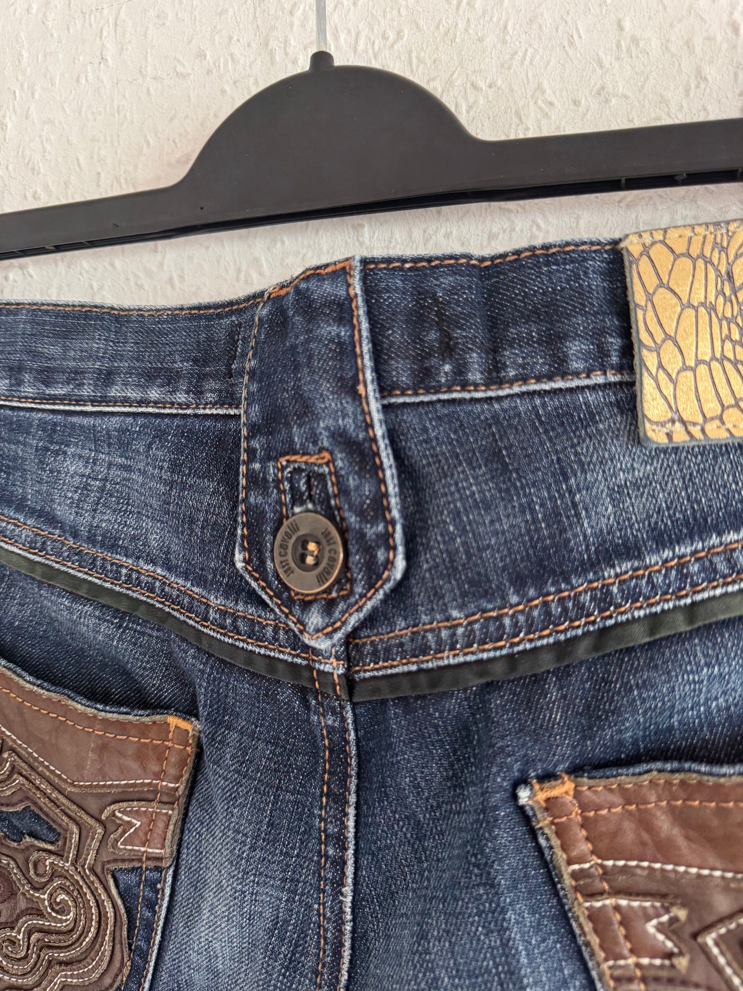 Just Cavalli Ornate Leather Pocket Denim Jeans
