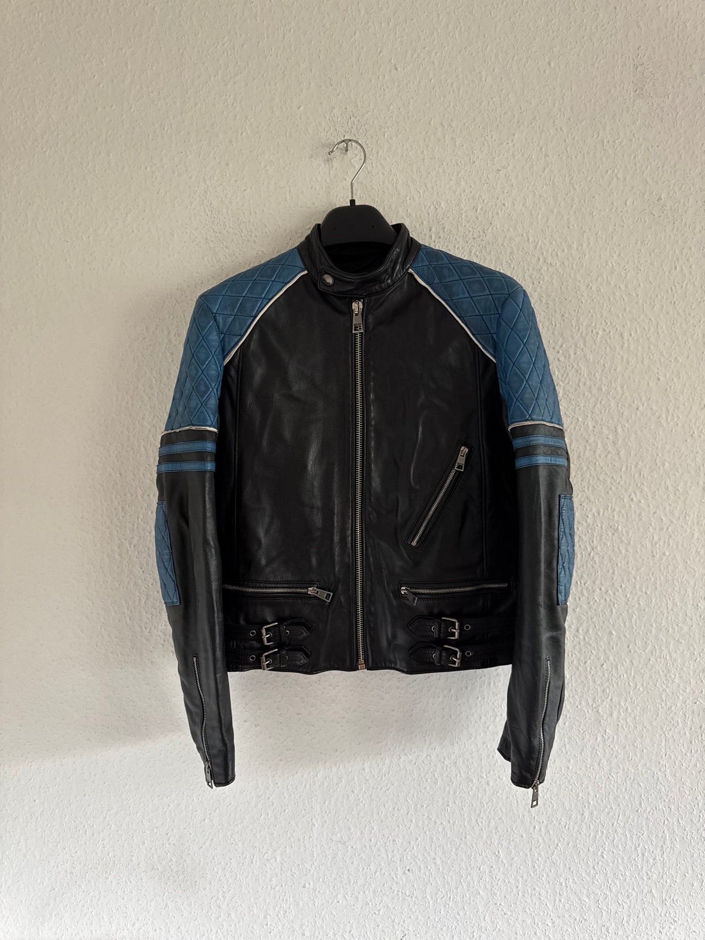 Just Cavalli Quilted Panel Leather Biker Jacket