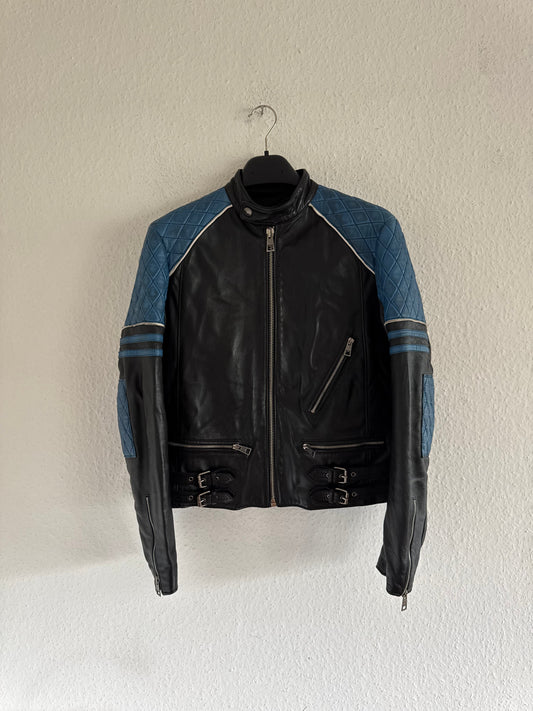 Just Cavalli Quilted Panel Leather Biker Jacket