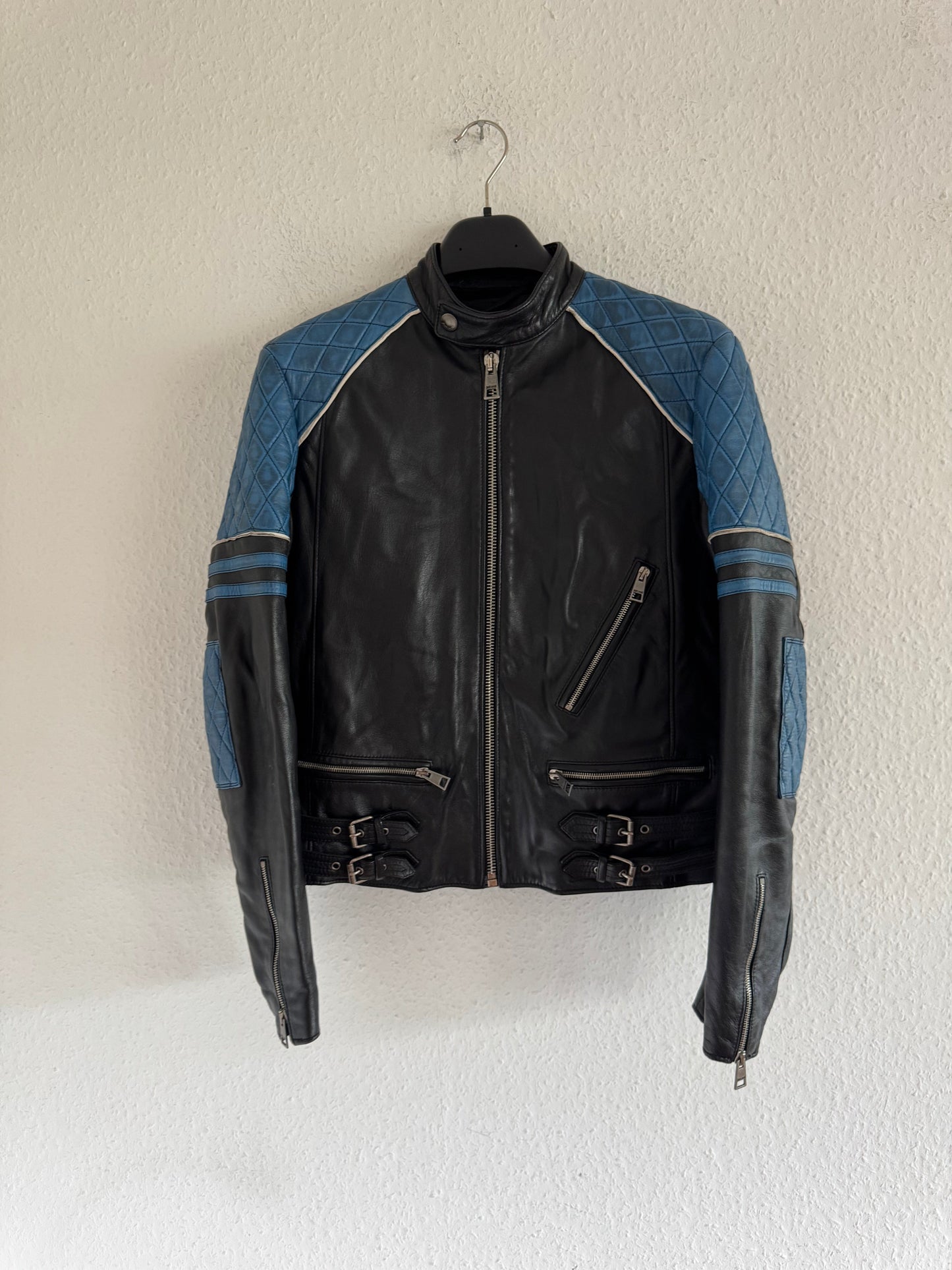 Just Cavalli Quilted Panel Leather Biker Jacket