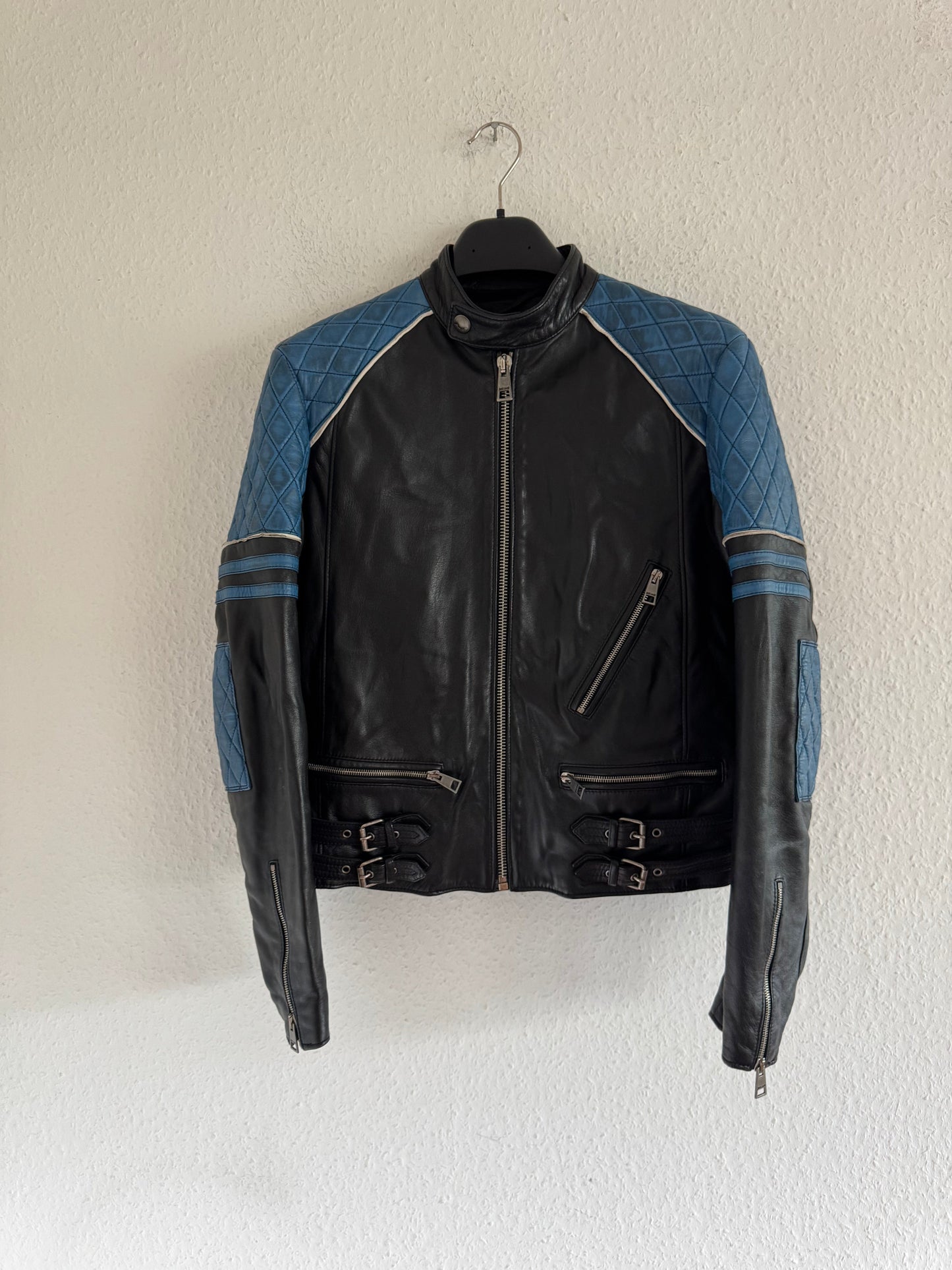 Just Cavalli Quilted Panel Leather Biker Jacket