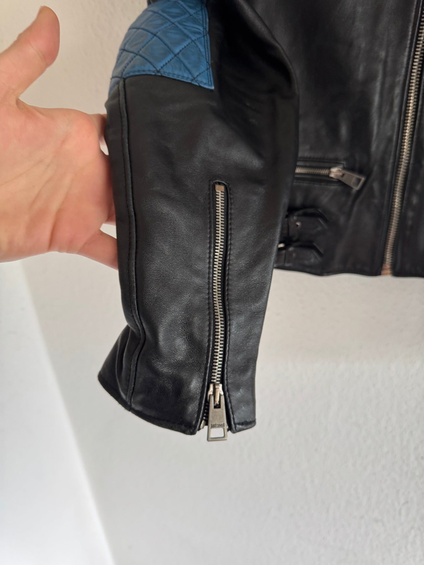 Just Cavalli Quilted Panel Leather Biker Jacket