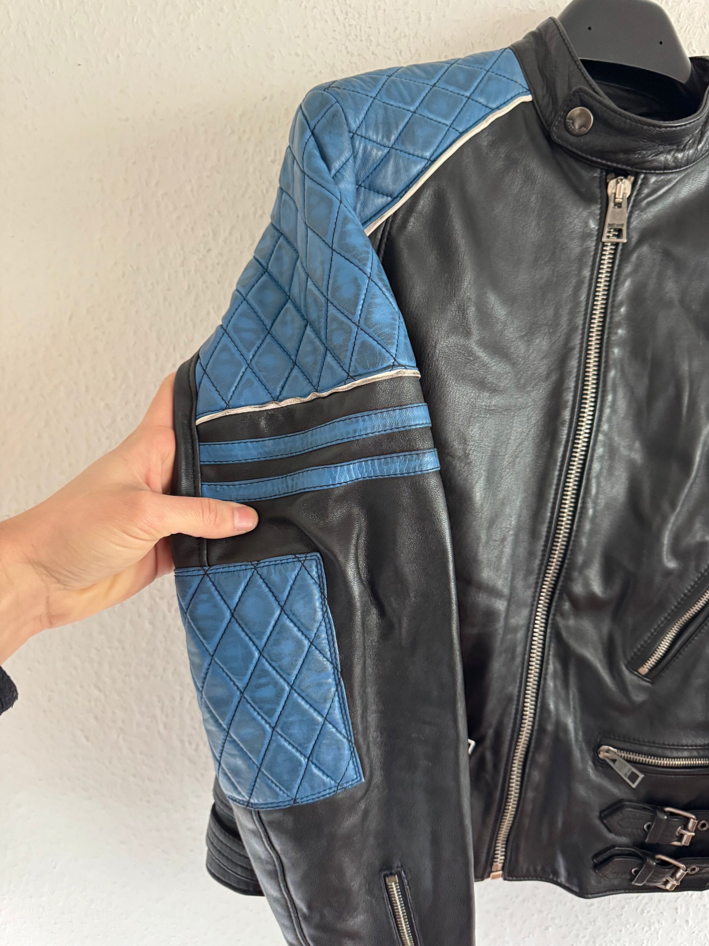 Just Cavalli Quilted Panel Leather Biker Jacket