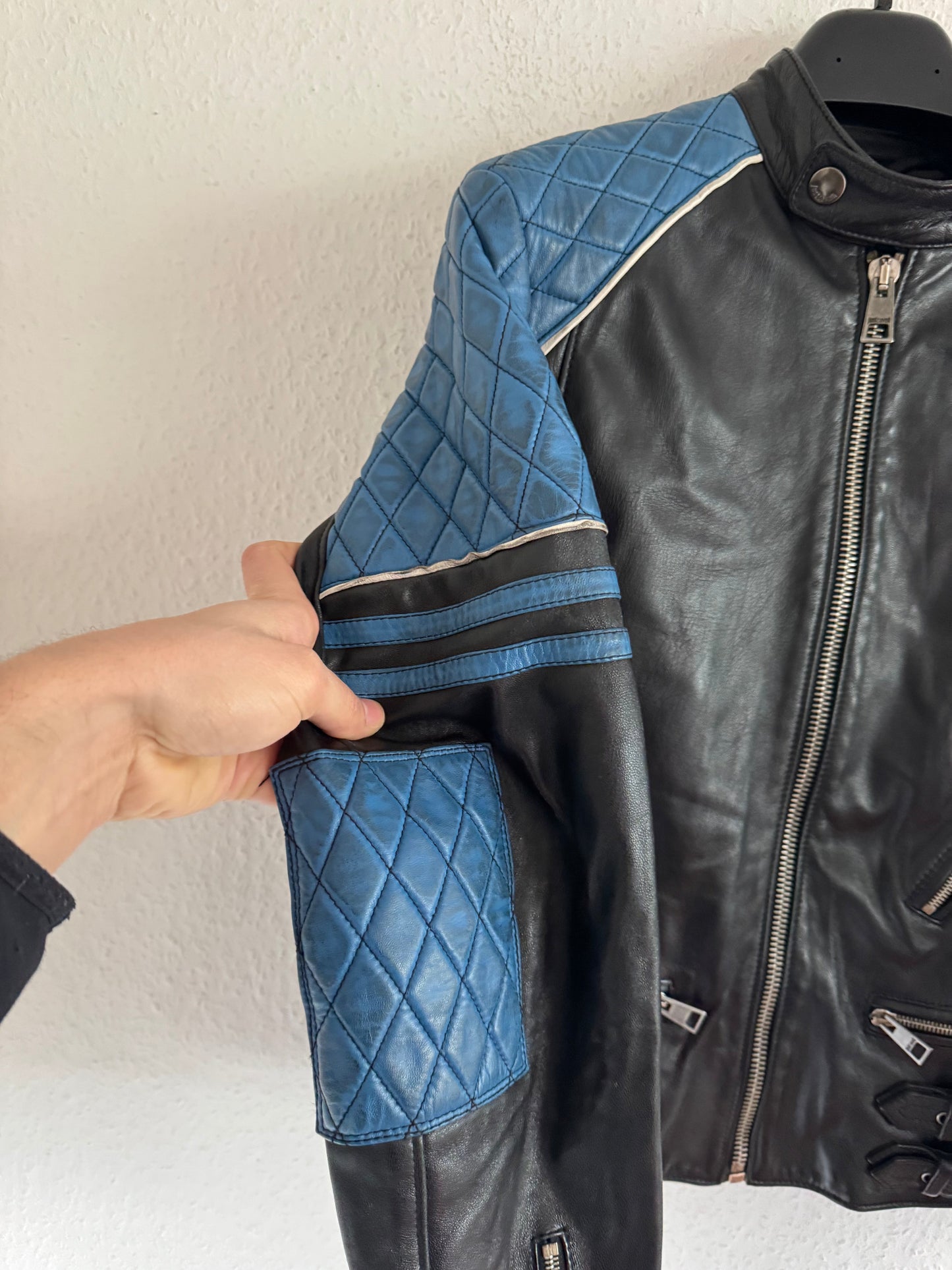 Just Cavalli Quilted Panel Leather Biker Jacket