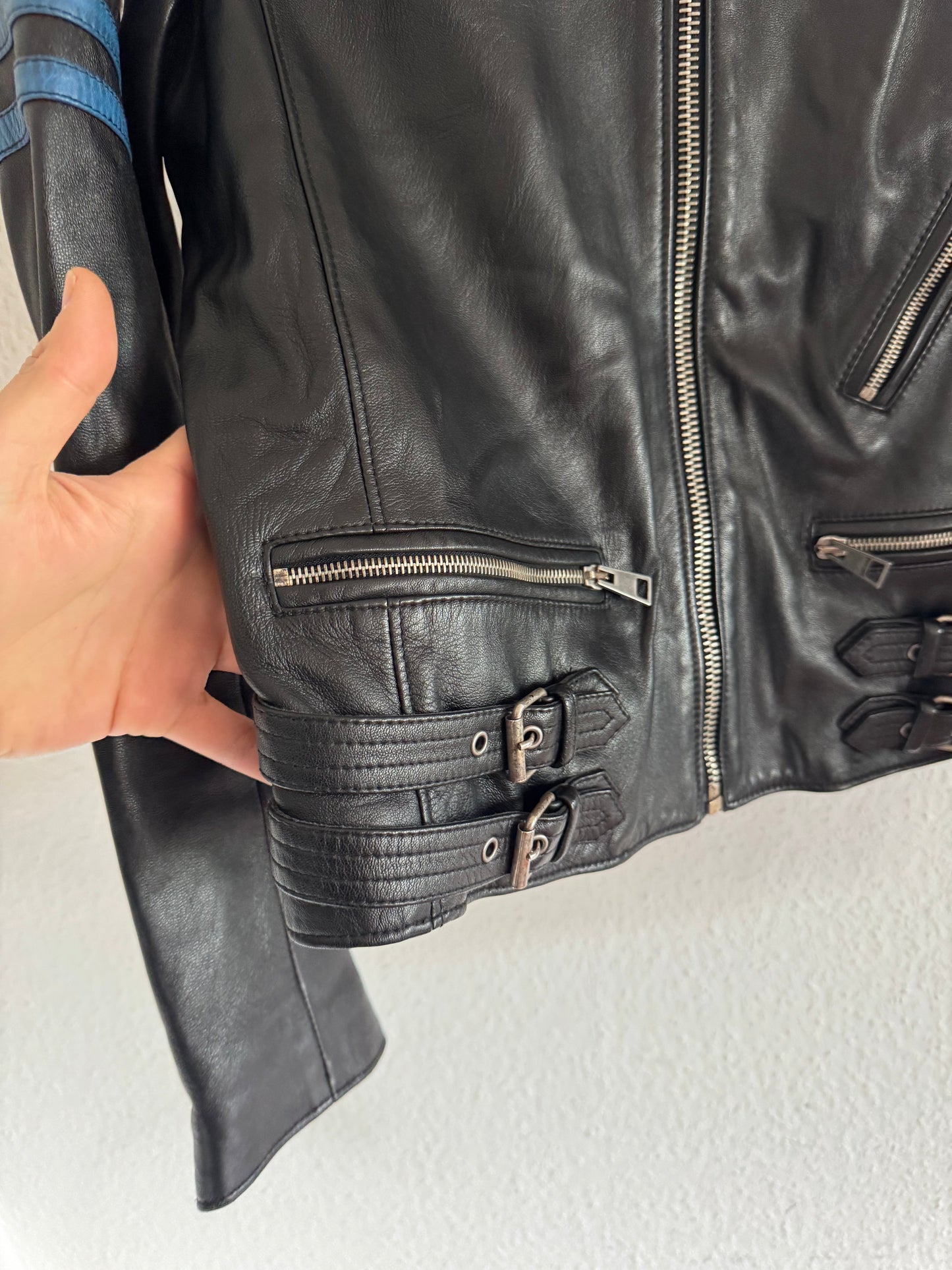 Just Cavalli Quilted Panel Leather Biker Jacket
