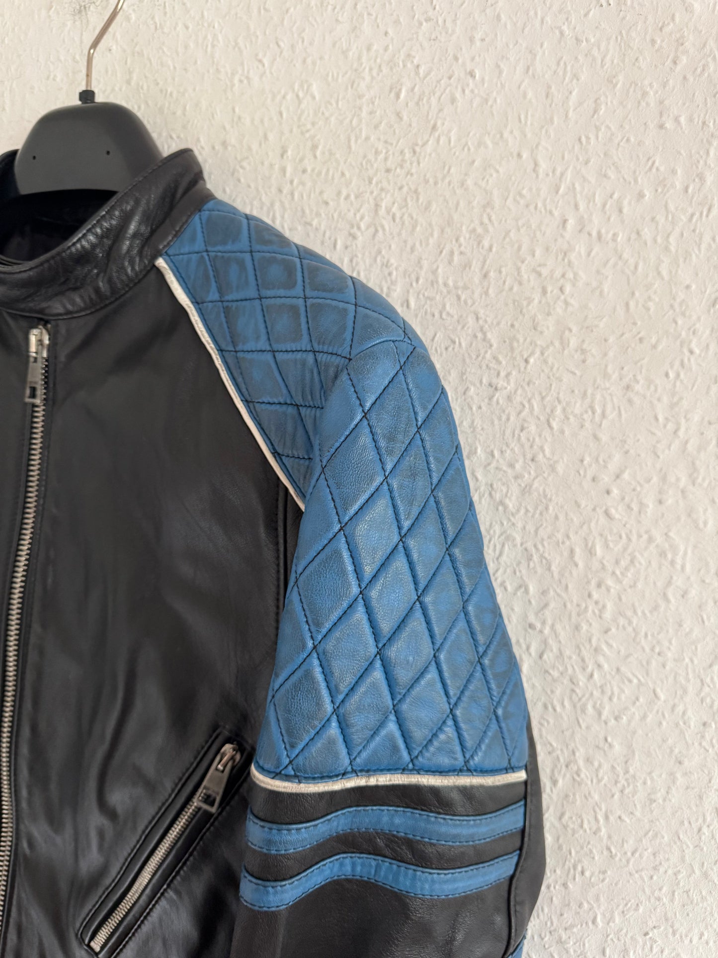Just Cavalli Quilted Panel Leather Biker Jacket