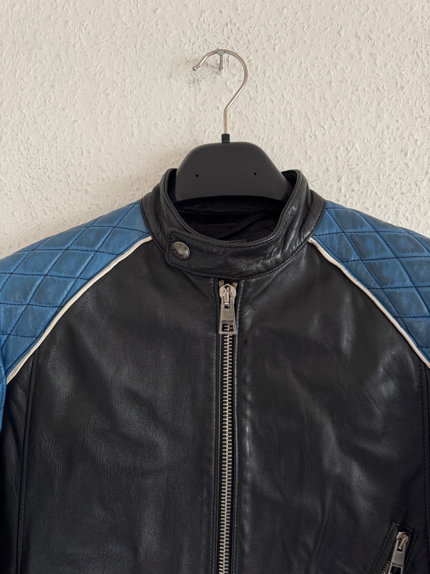 Just Cavalli Quilted Panel Leather Biker Jacket