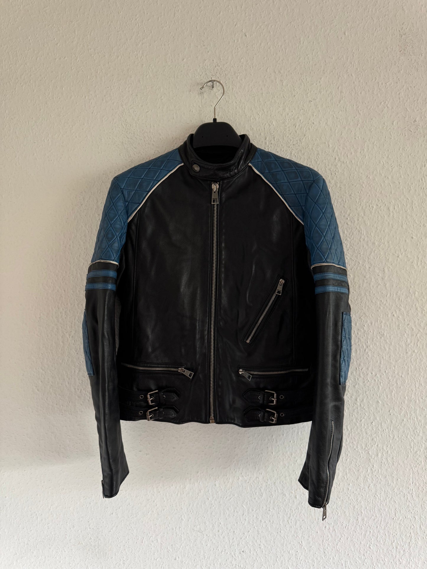 Just Cavalli Quilted Panel Leather Biker Jacket
