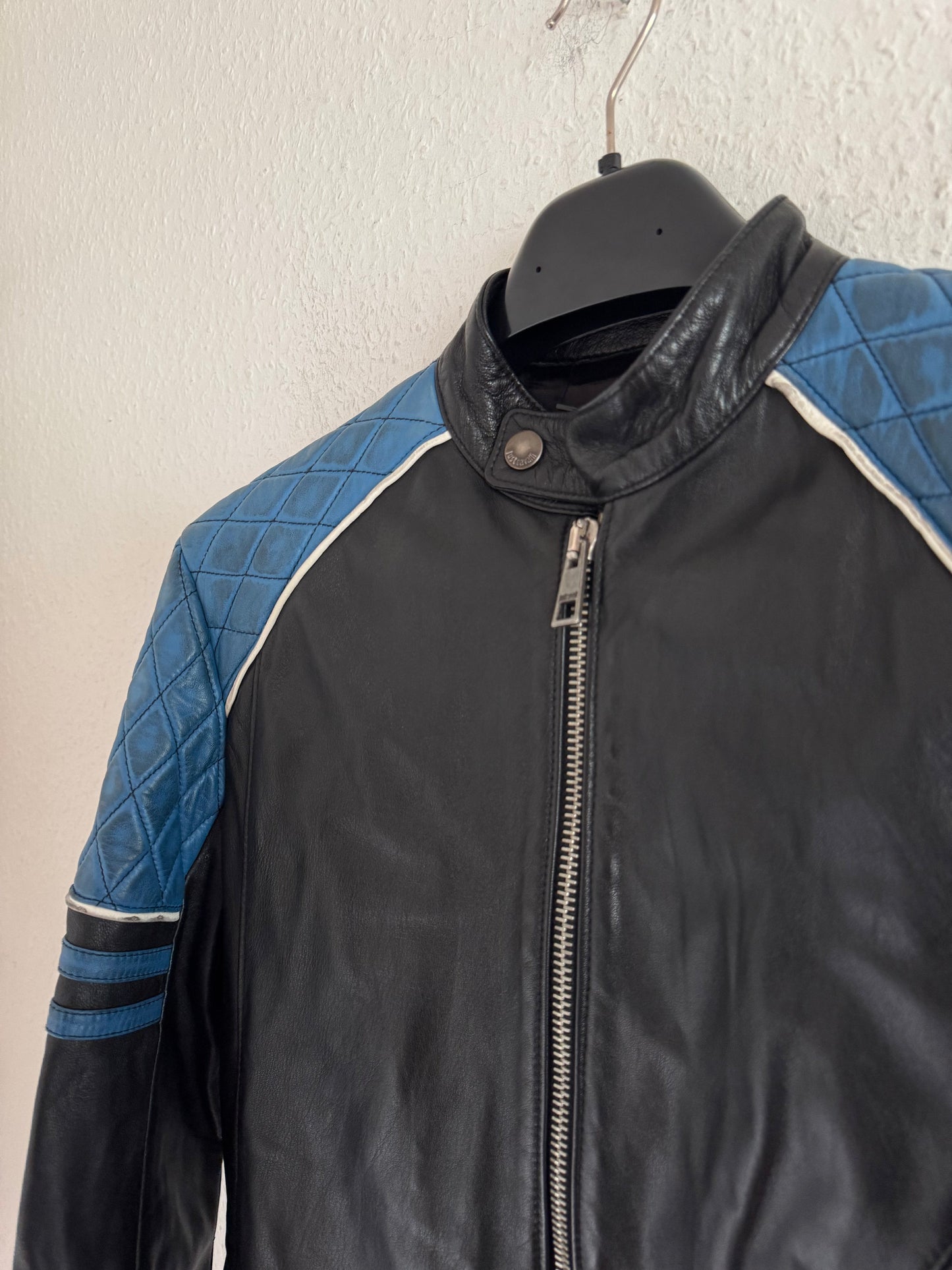 Just Cavalli Quilted Panel Leather Biker Jacket