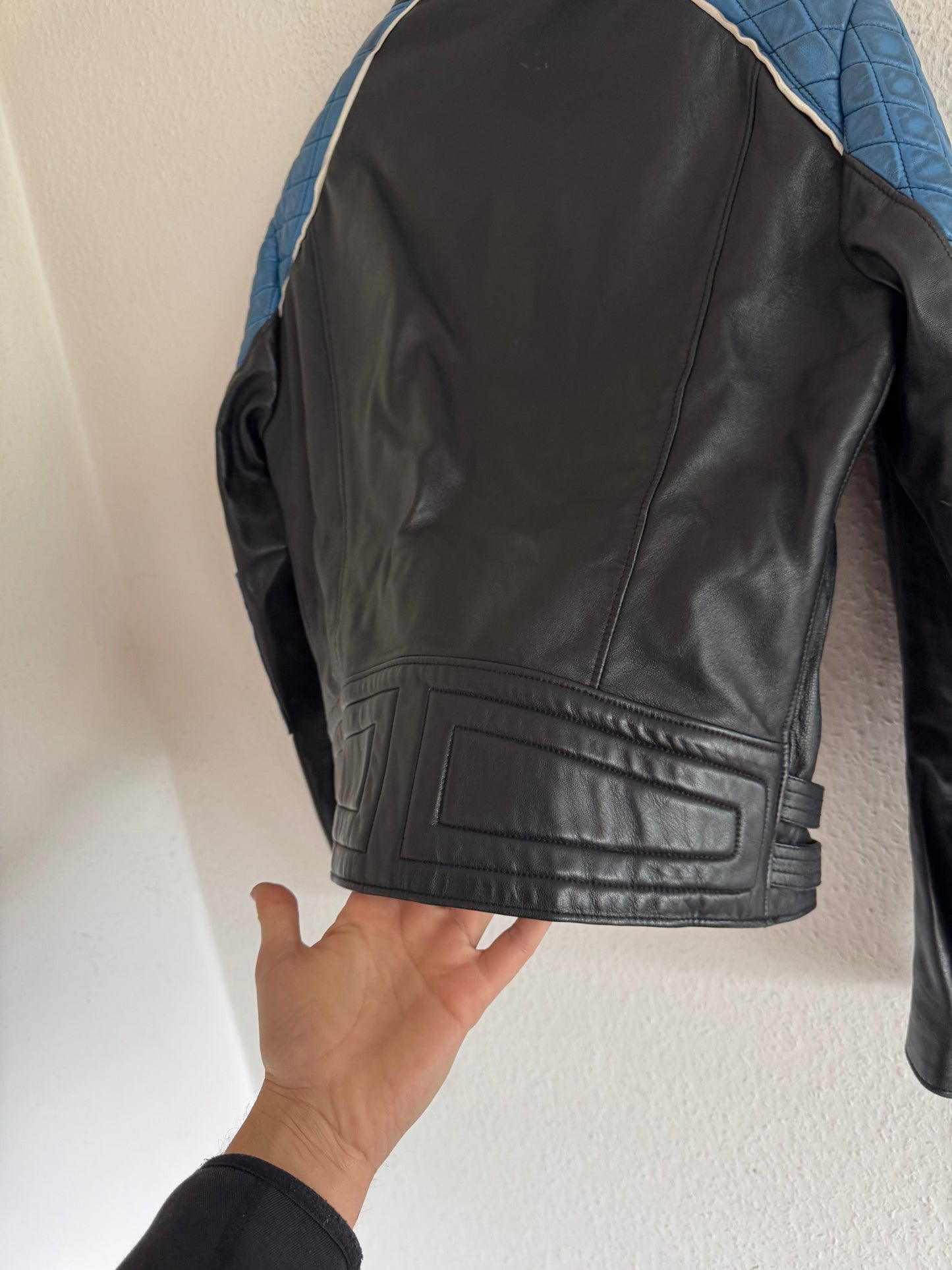 Just Cavalli Quilted Panel Leather Biker Jacket