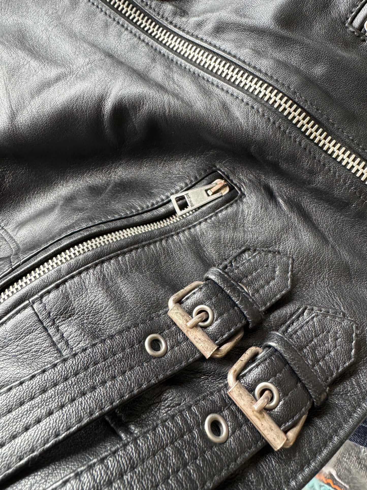 Just Cavalli Quilted Panel Leather Biker Jacket