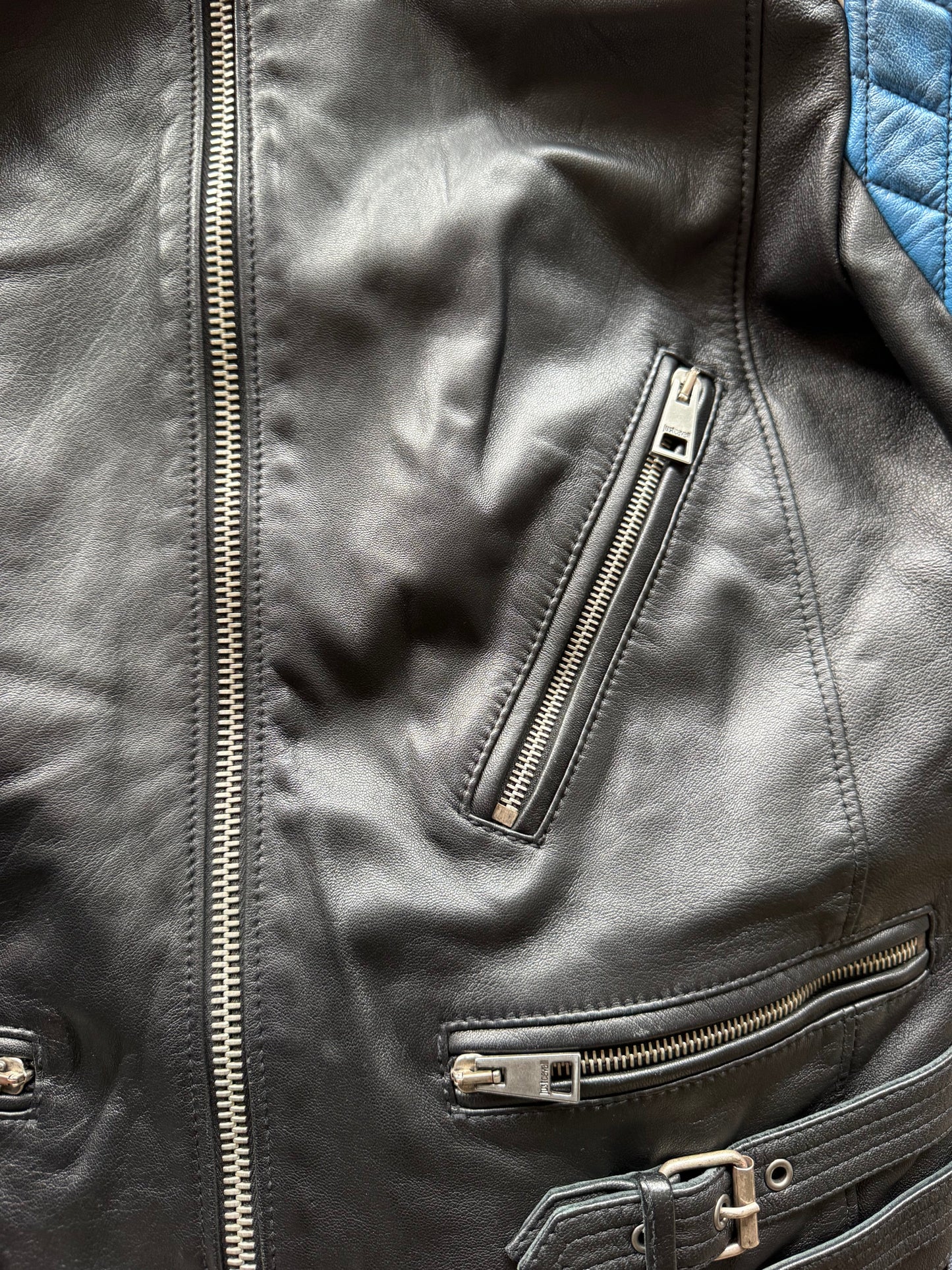 Just Cavalli Quilted Panel Leather Biker Jacket