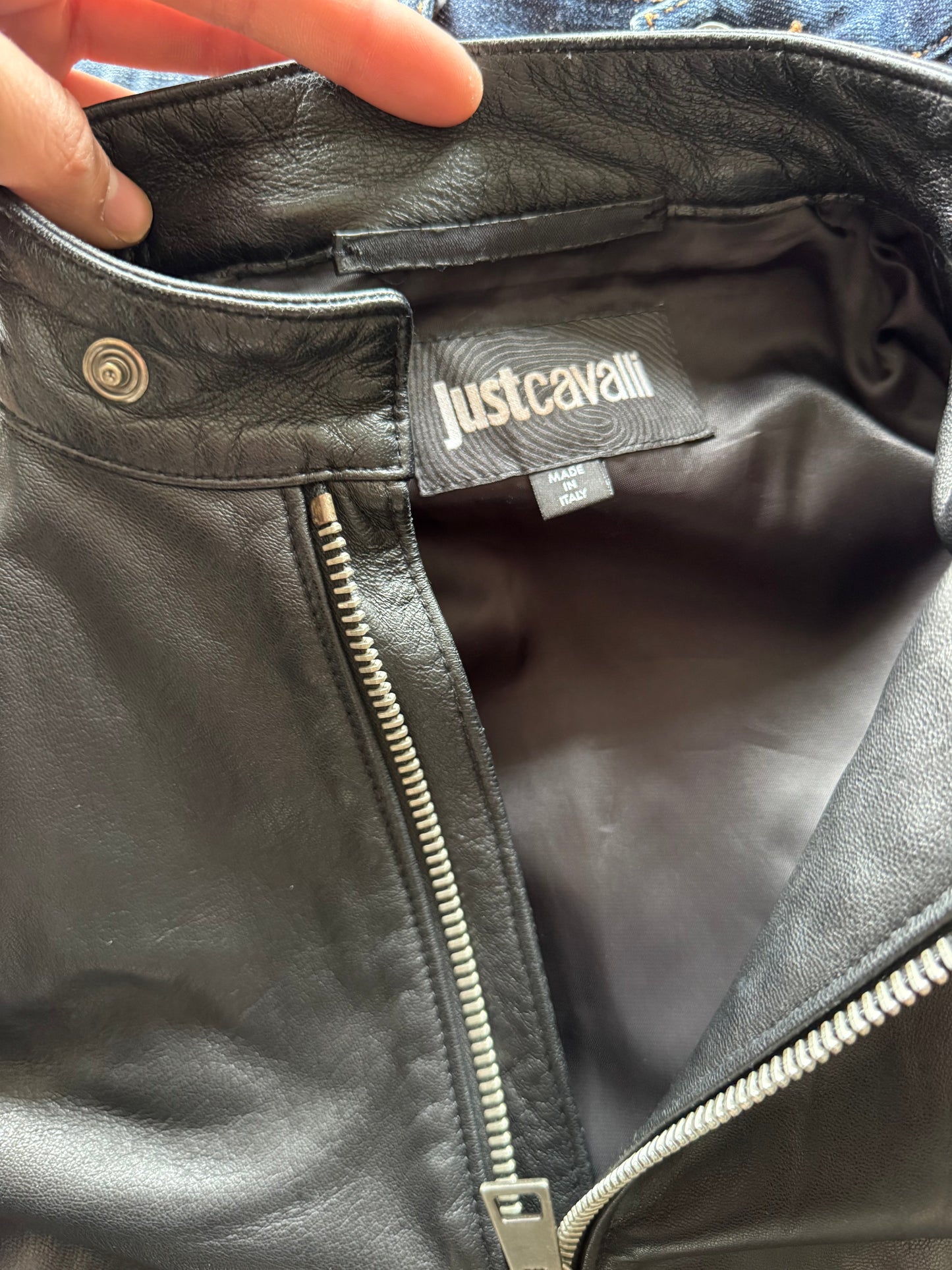 Just Cavalli Quilted Panel Leather Biker Jacket