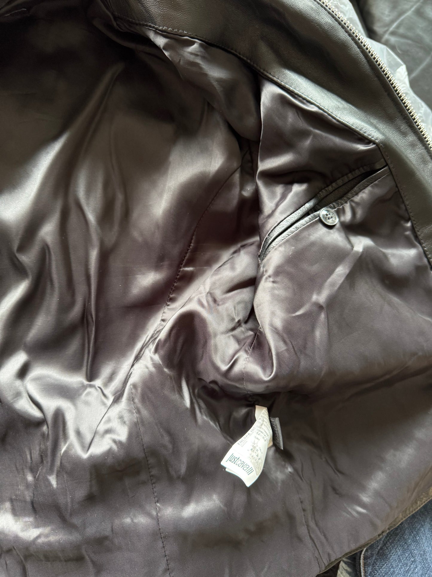 Just Cavalli Quilted Panel Leather Biker Jacket