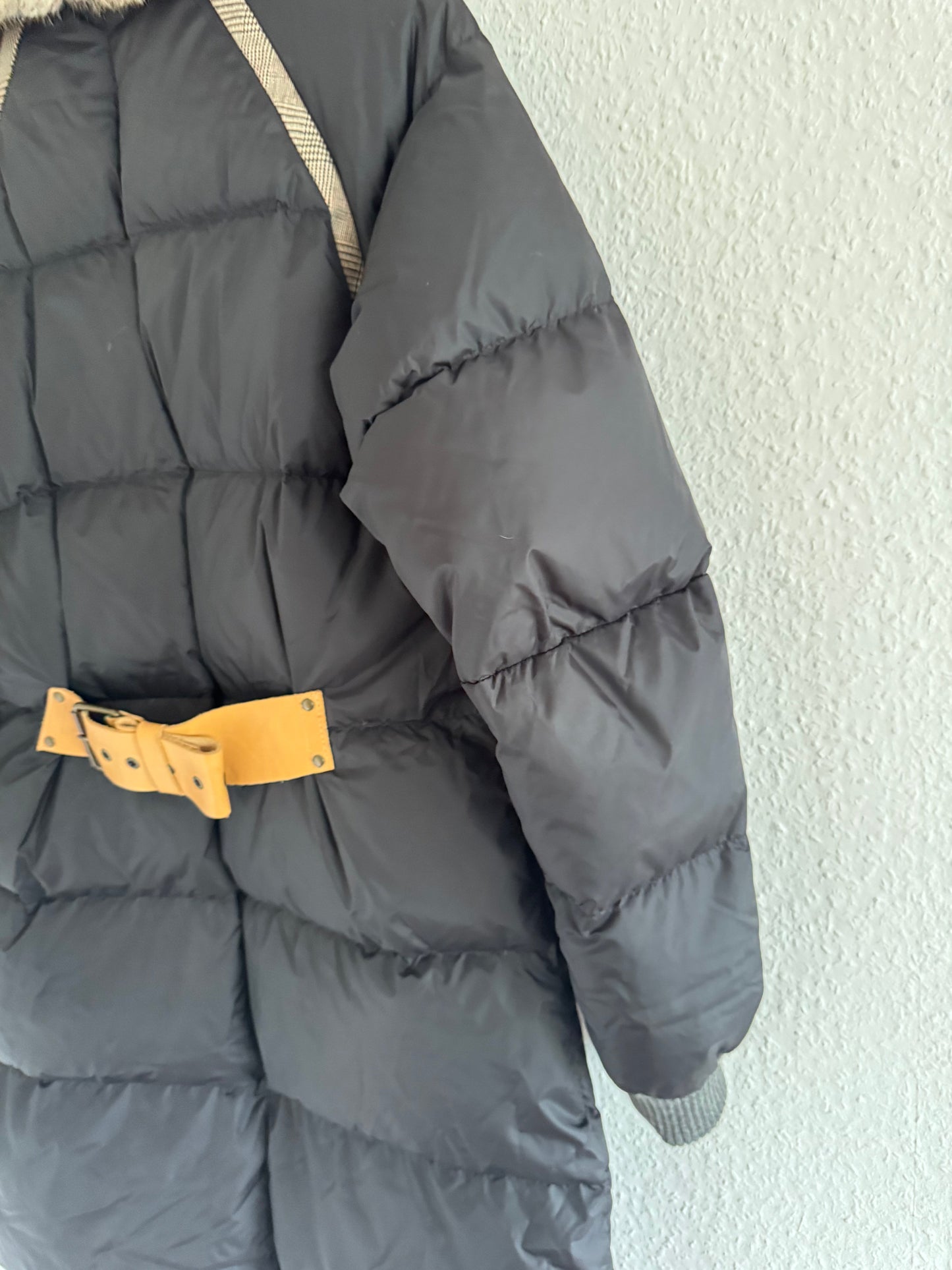 Just Cavalli Vintage Leather Trim Rabbit Fur Down Puffer Coat