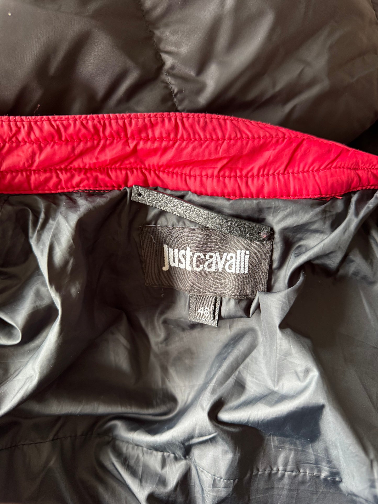 Just Cavalli Quilted Biker Down Jacket With Leather Shoulders
