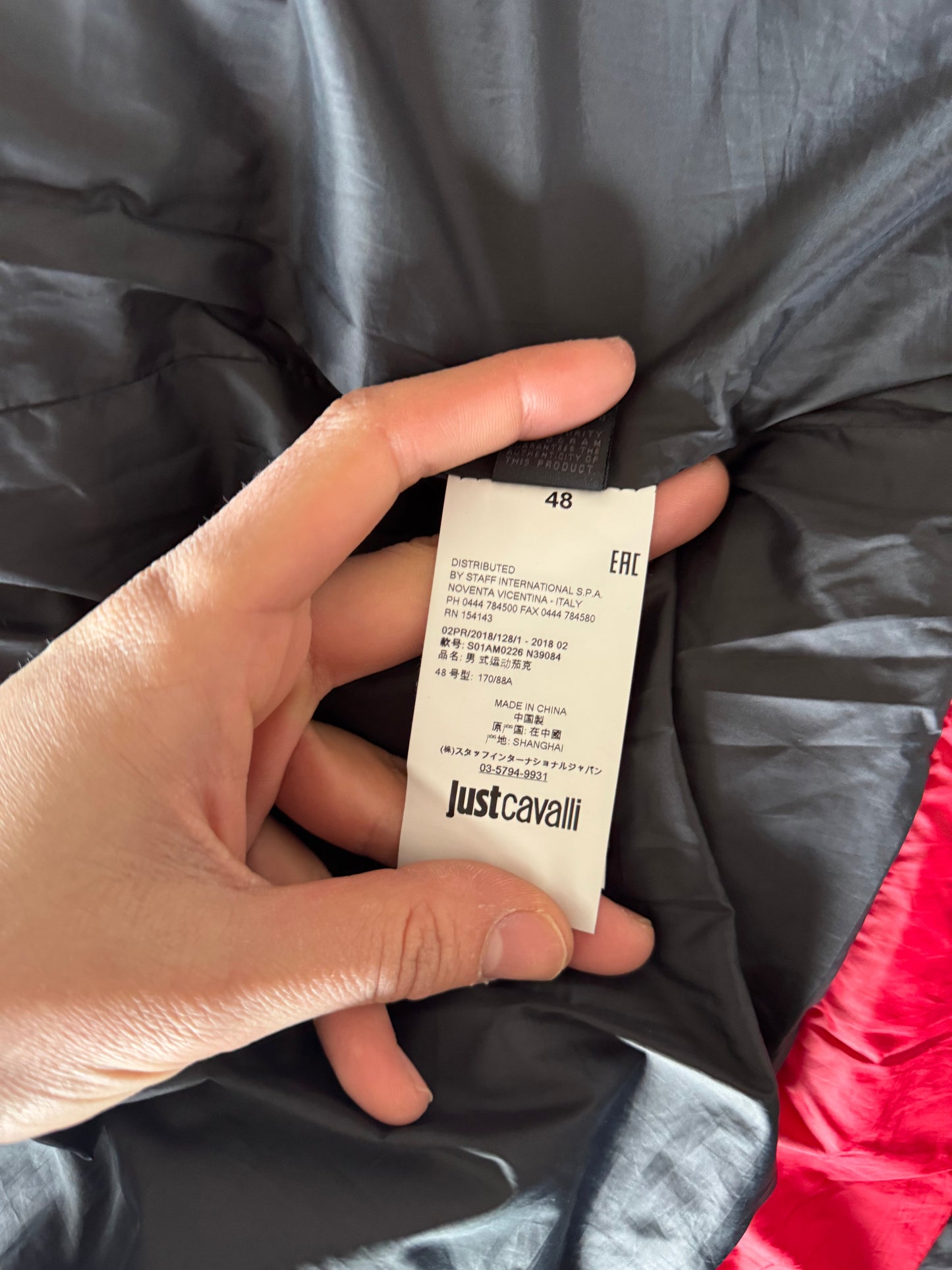 Just Cavalli Quilted Biker Down Jacket With Leather Shoulders