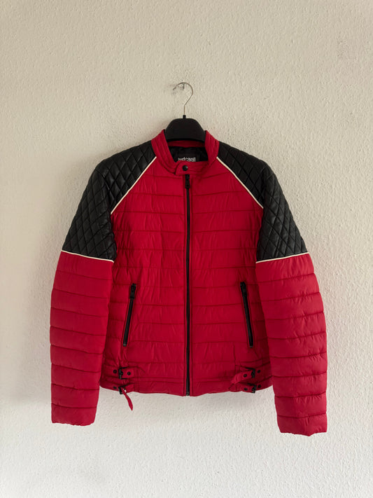Just Cavalli Quilted Biker Down Jacket With Leather Shoulders