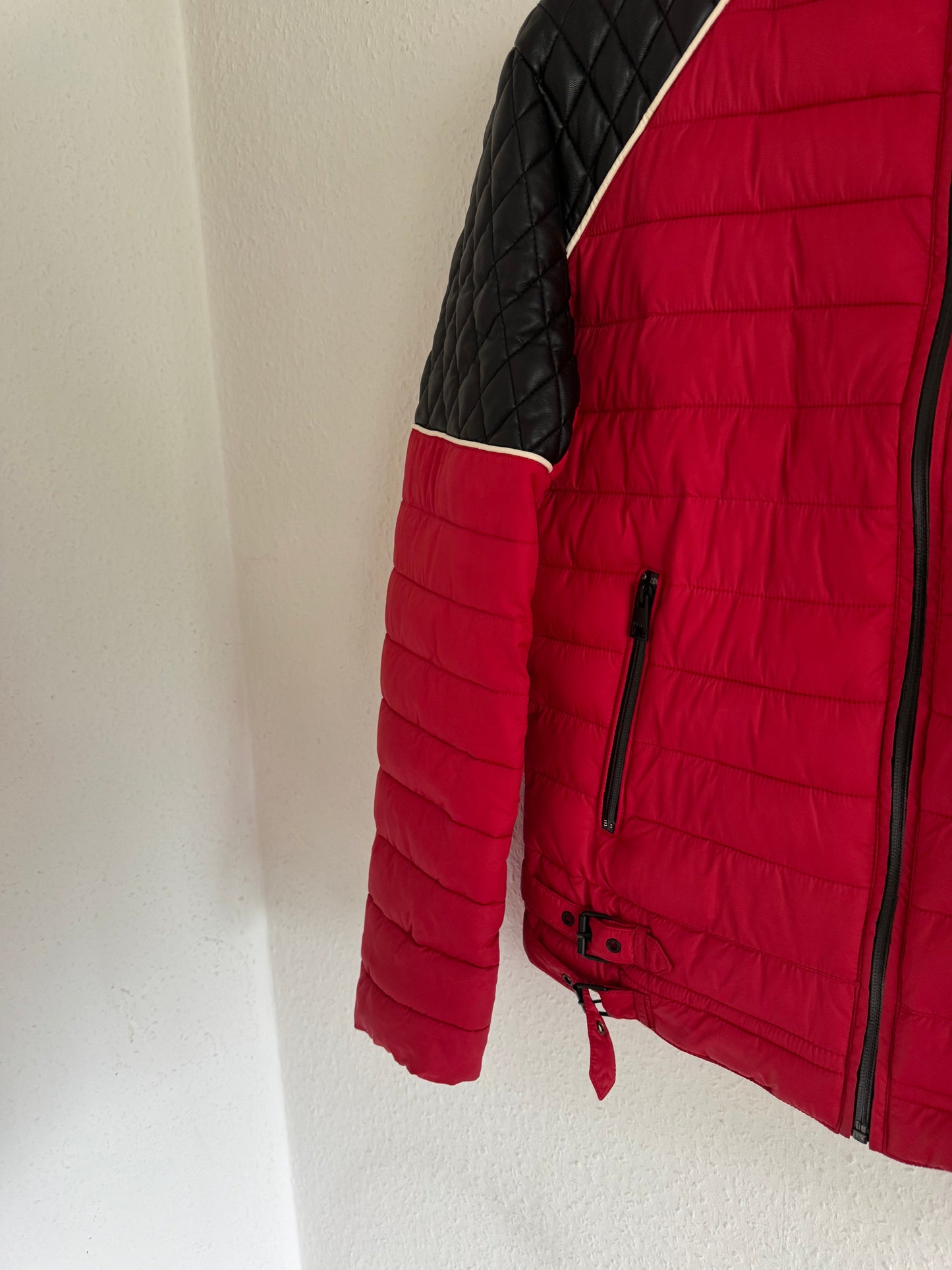 Just Cavalli Quilted Biker Down Jacket With Leather Shoulders