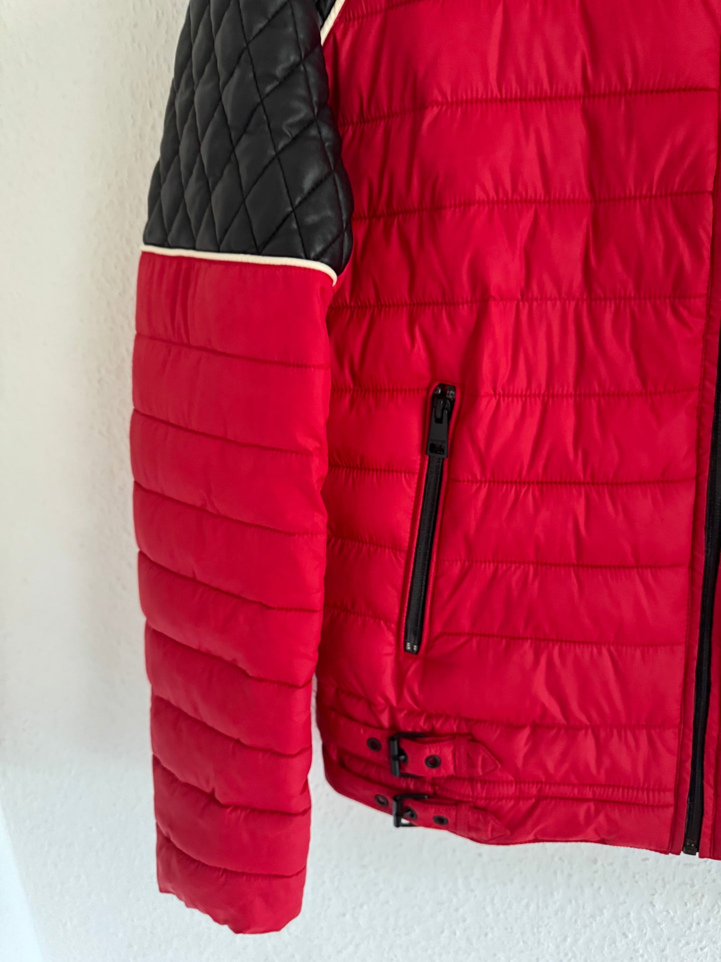Just Cavalli Quilted Biker Down Jacket With Leather Shoulders