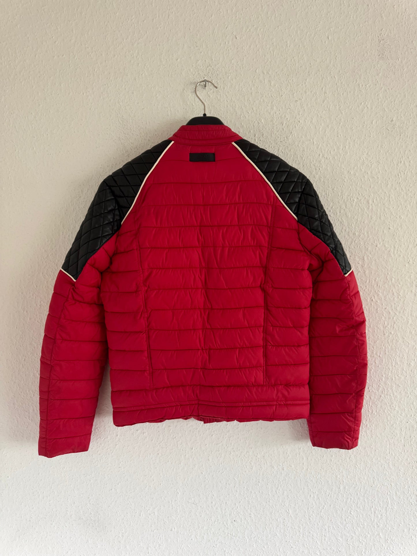 Just Cavalli Quilted Biker Down Jacket With Leather Shoulders