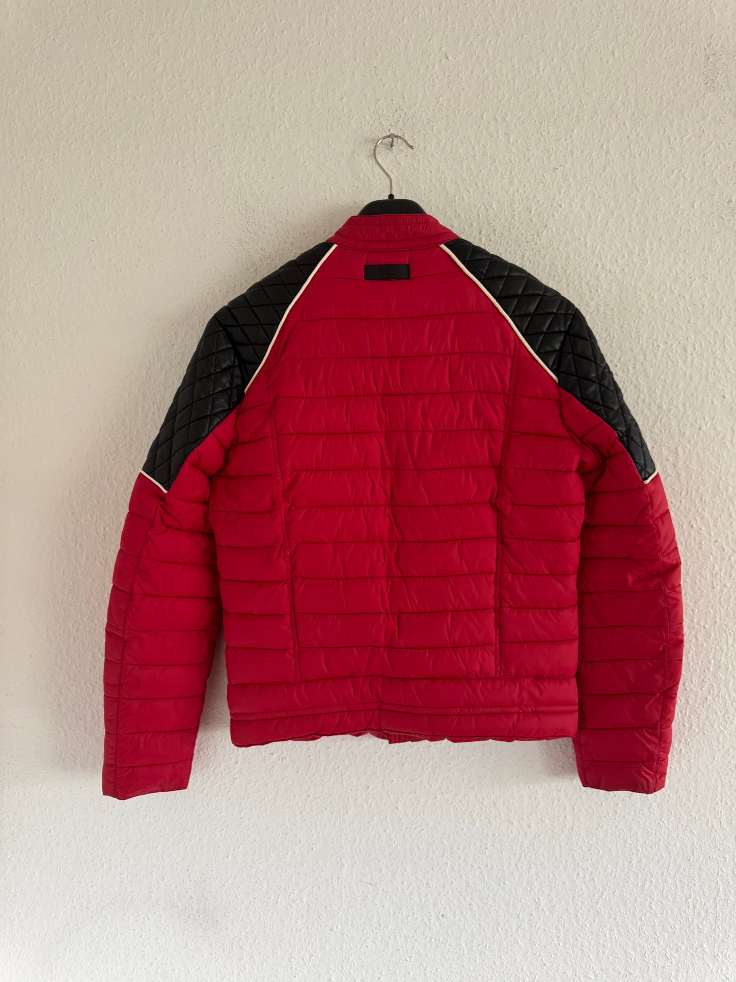 Just Cavalli Quilted Biker Down Jacket With Leather Shoulders