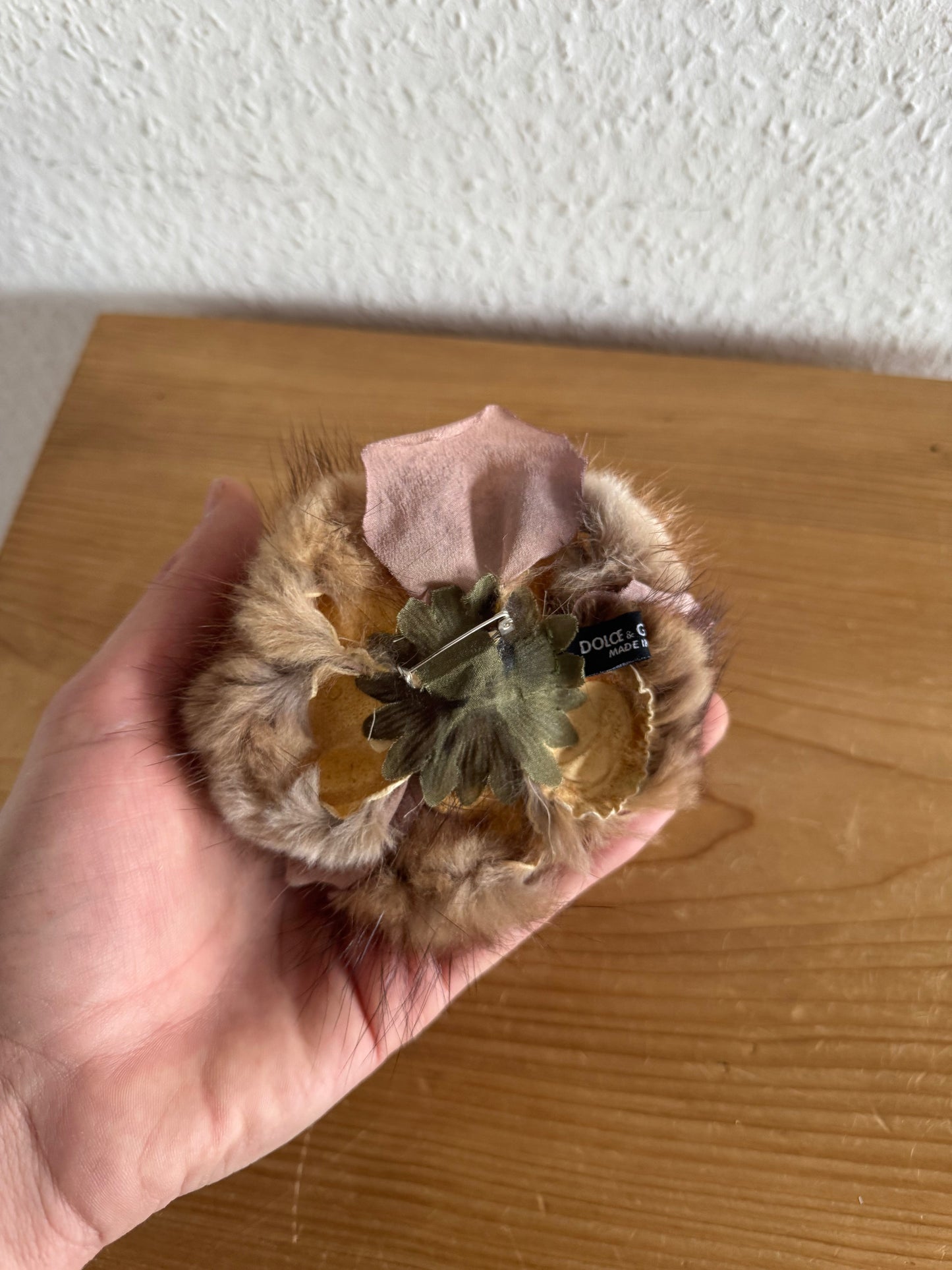 Dolce & Gabbana Mink Fur Floral Brooch with Box