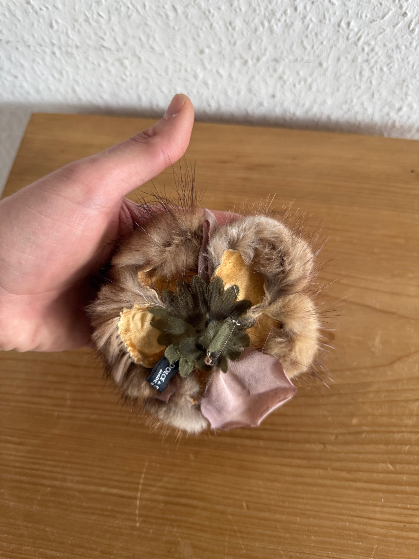 Dolce & Gabbana Mink Fur Floral Brooch with Box
