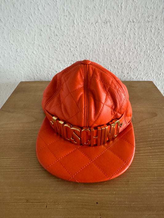 Moschino FW14 Quilted Leather Logo Cap