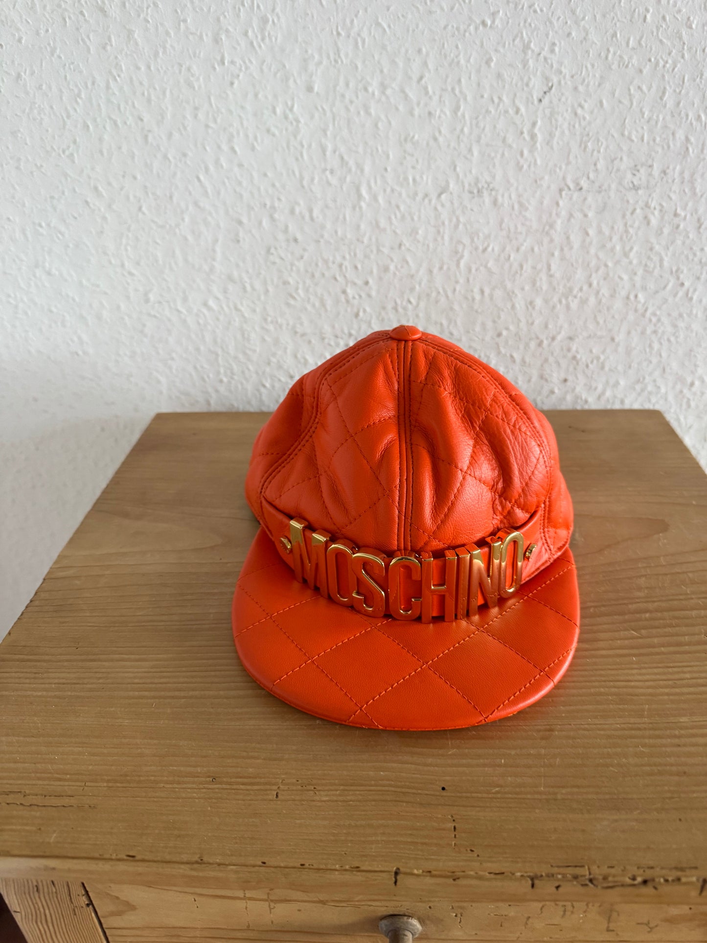 Moschino FW14 Quilted Leather Logo Cap