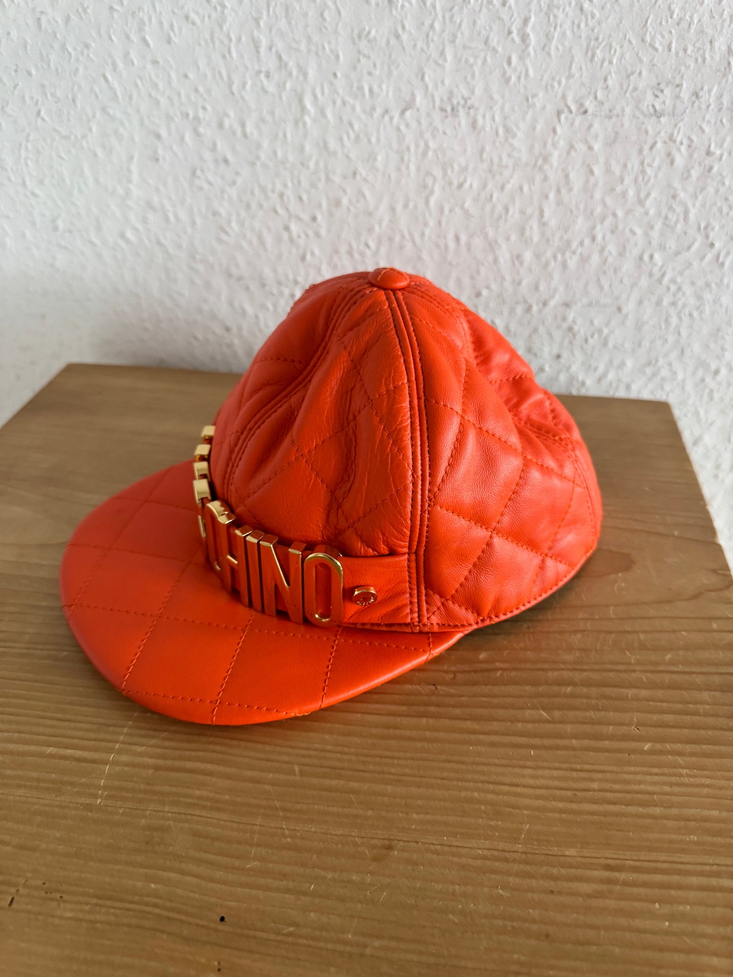 Moschino FW14 Quilted Leather Logo Cap