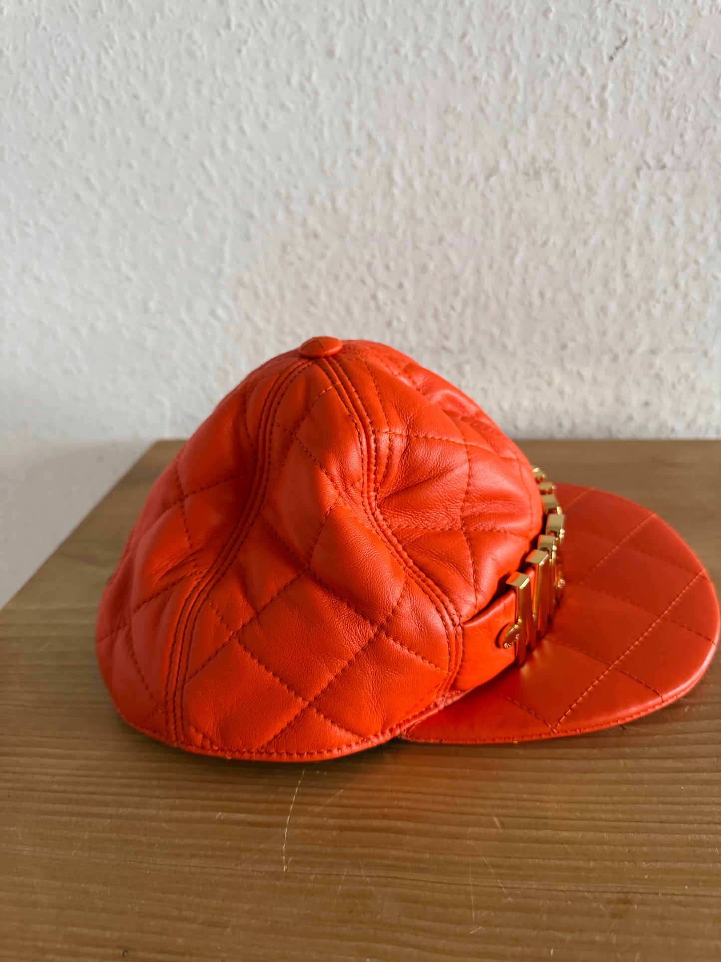 Moschino FW14 Quilted Leather Logo Cap