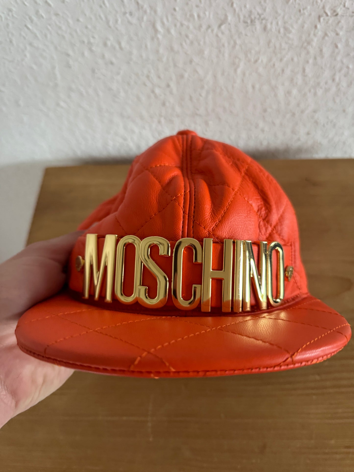 Moschino FW14 Quilted Leather Logo Cap