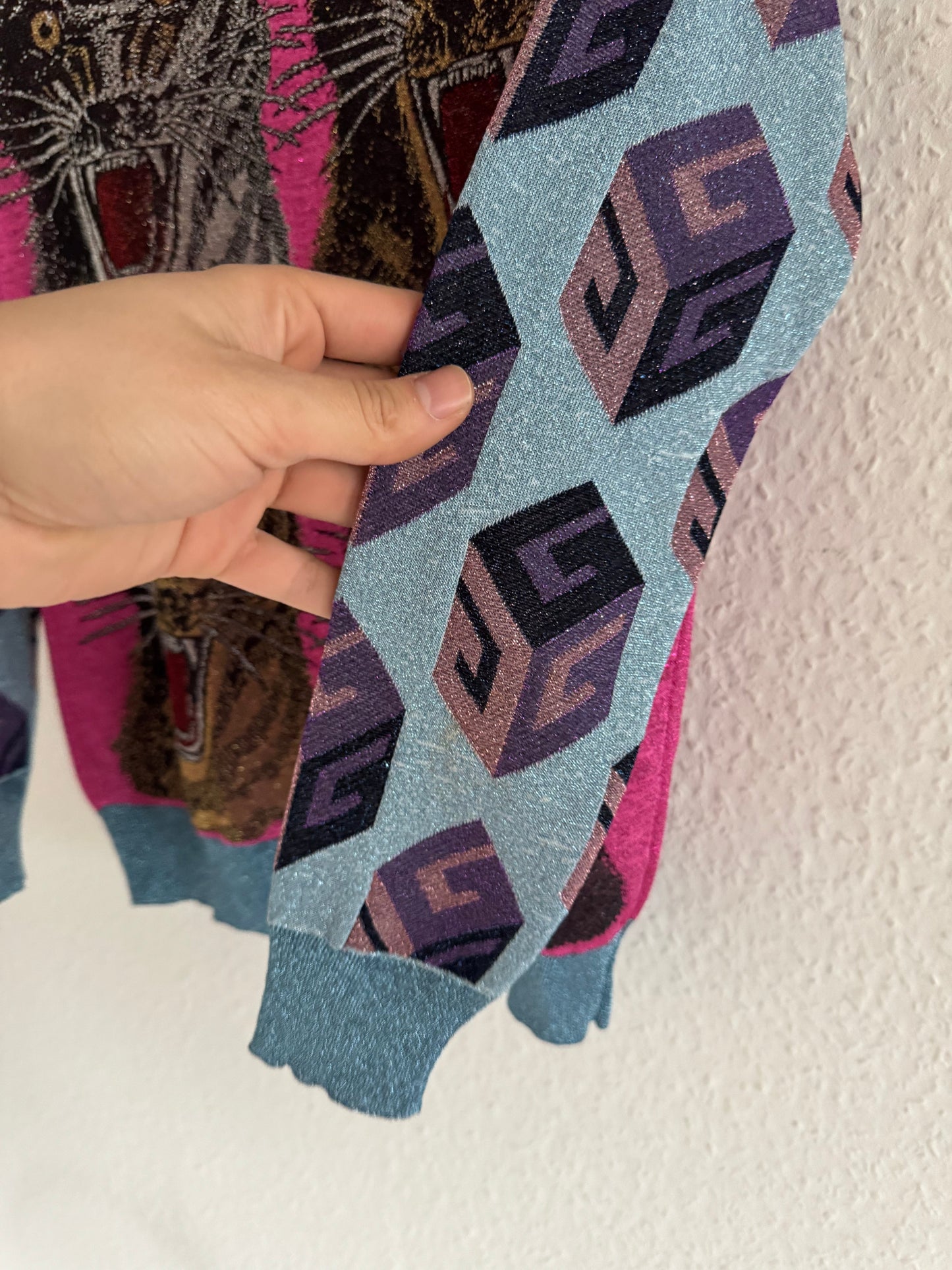 Glitter Tiger Jacquard Knit Sweater Pink Blue