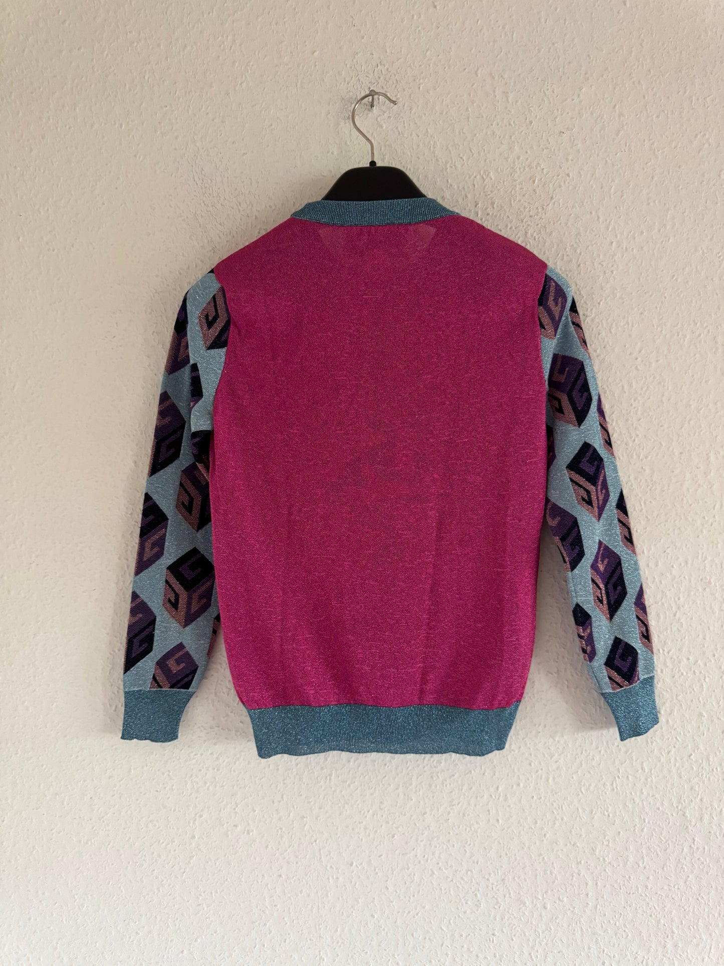 Glitter Tiger Jacquard Knit Sweater Pink Blue