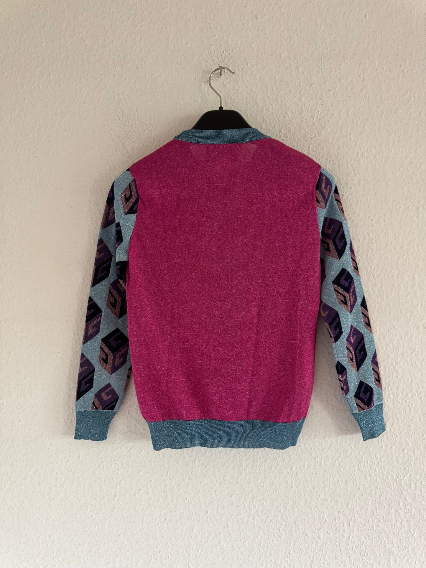 Glitter Tiger Jacquard Knit Sweater Pink Blue