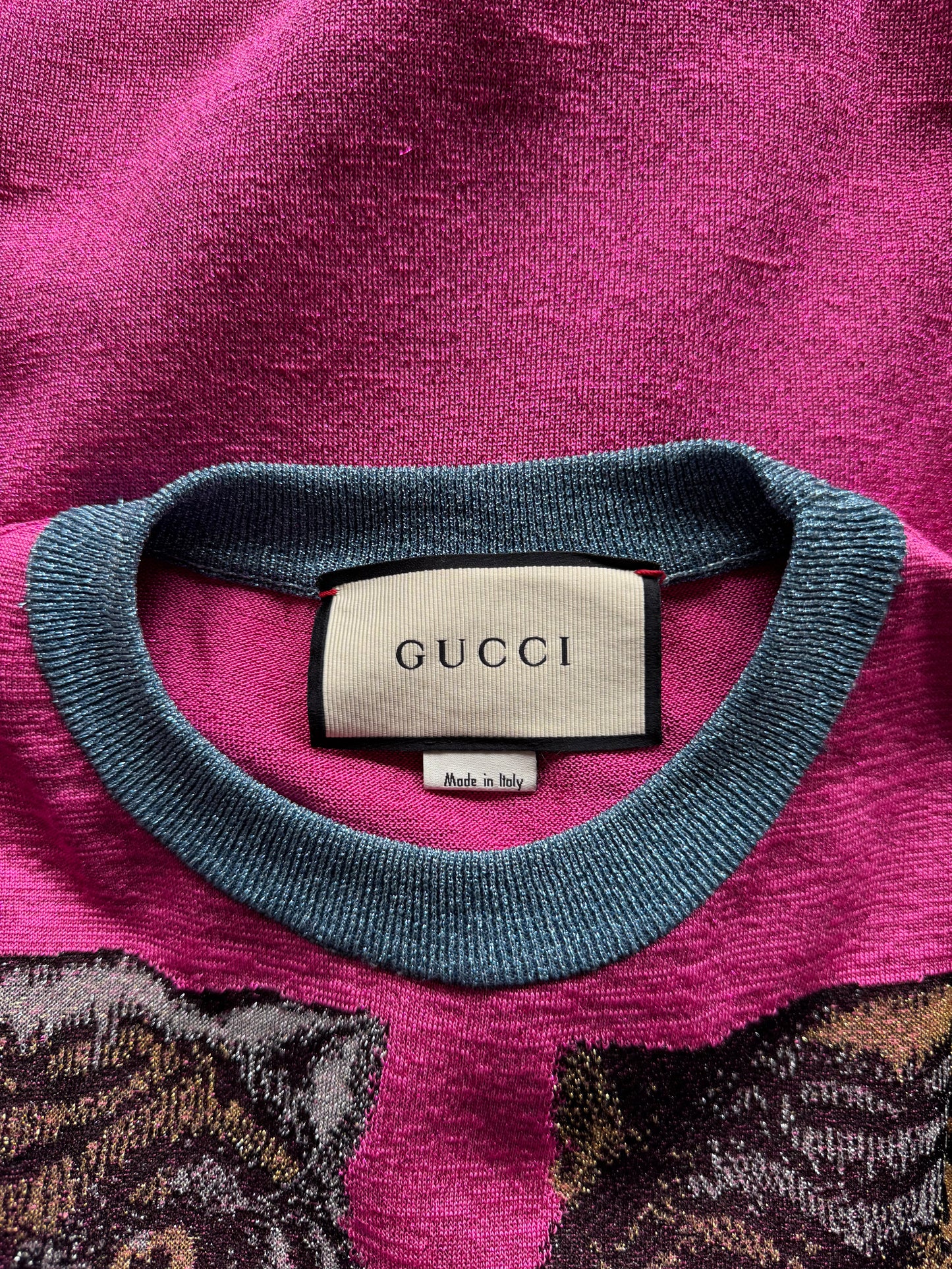 Glitter Tiger Jacquard Knit Sweater Pink Blue