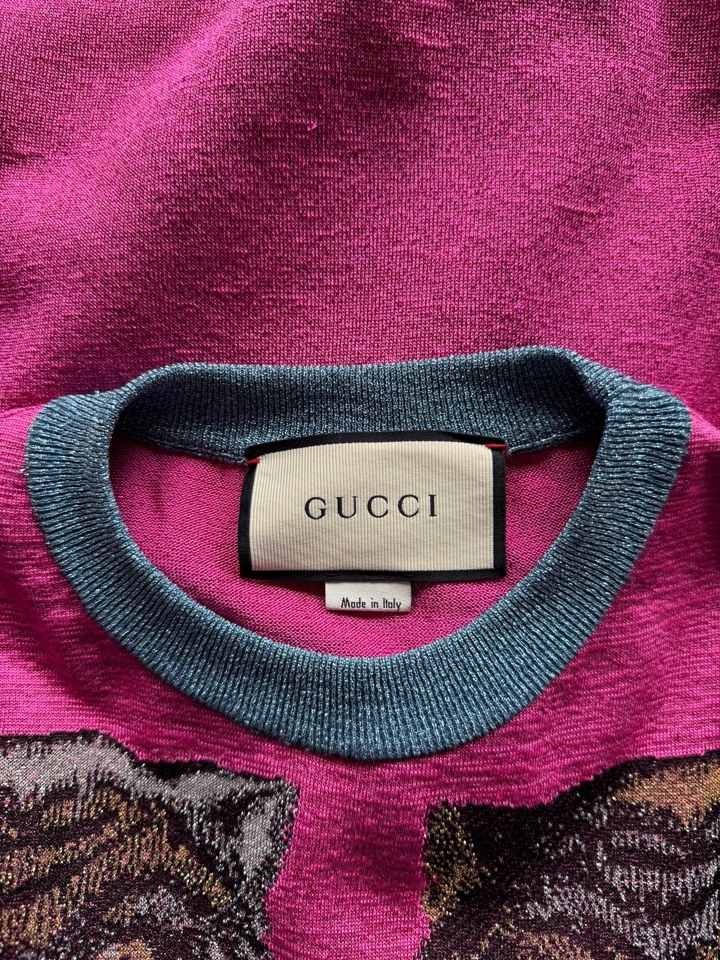 Glitter Tiger Jacquard Knit Sweater Pink Blue